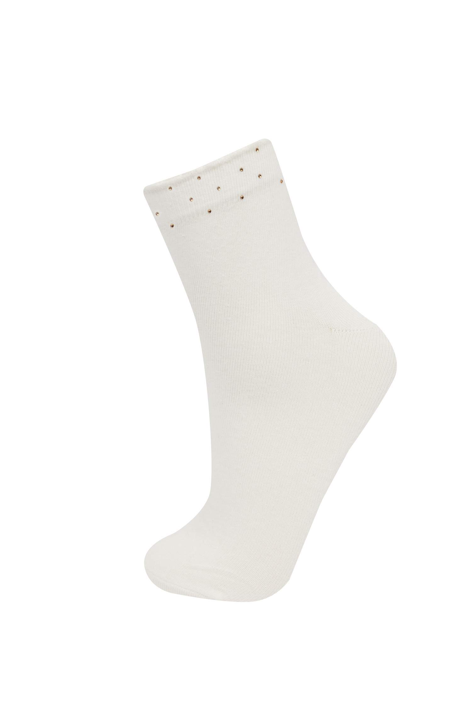 Kadın Dikişsiz Parlak Taş Baskılı 2'li Penye Pamuklu Premium Soket Çorap