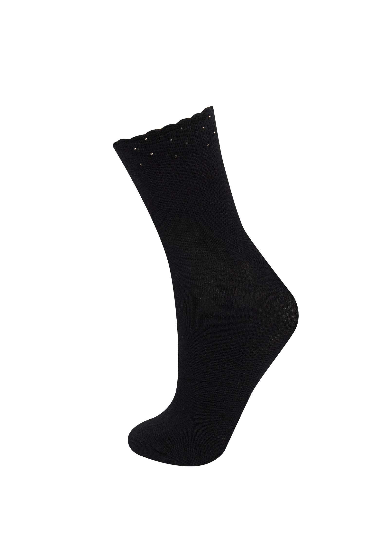 Kadın Dikişsiz Parlak Taş Baskılı 2'li Penye Pamuklu Premium Soket Çorap