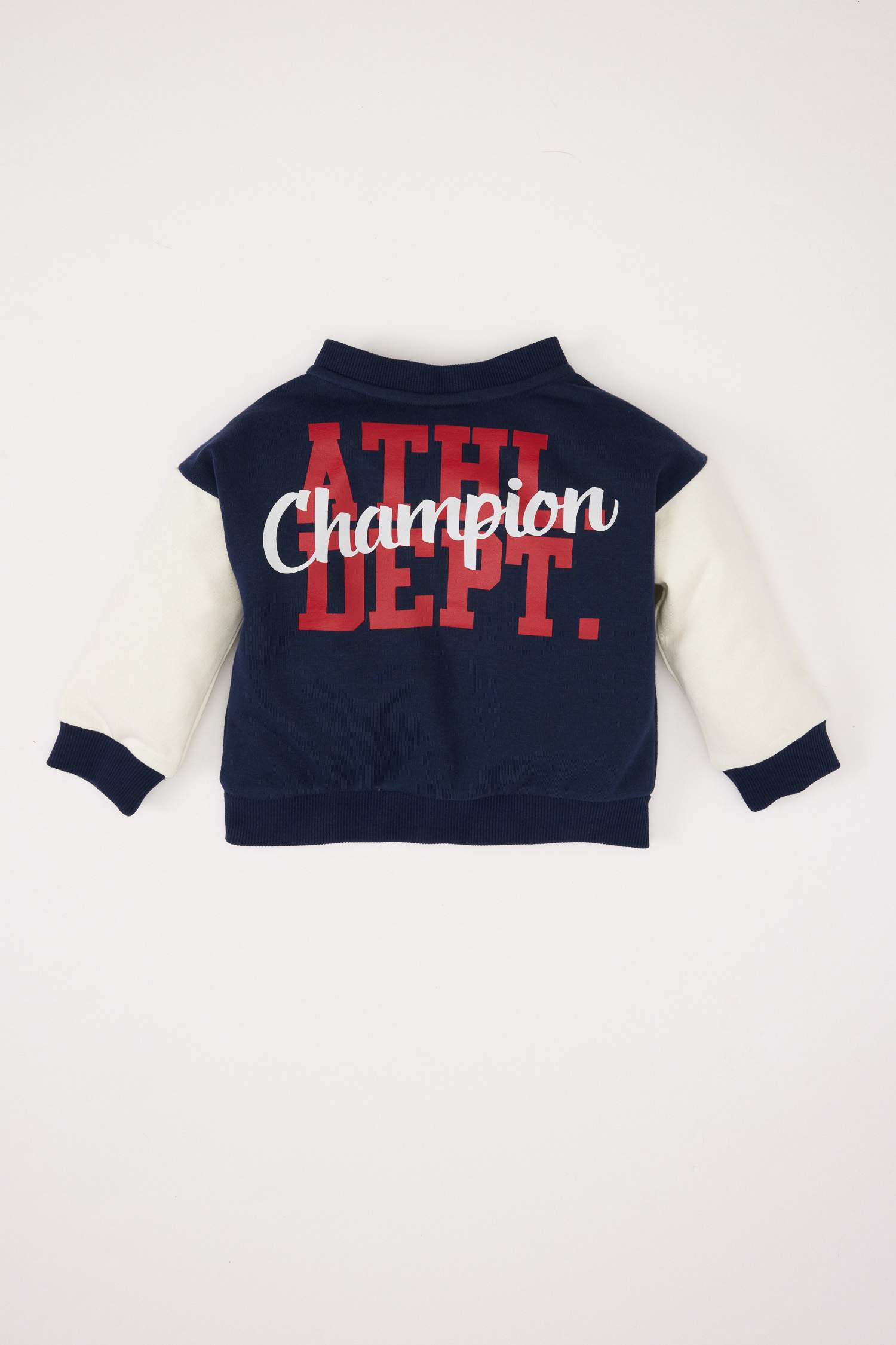 جاكيت بومبر بيبي اولادي بطبعة شعار قصة عادية وياقة كوليج