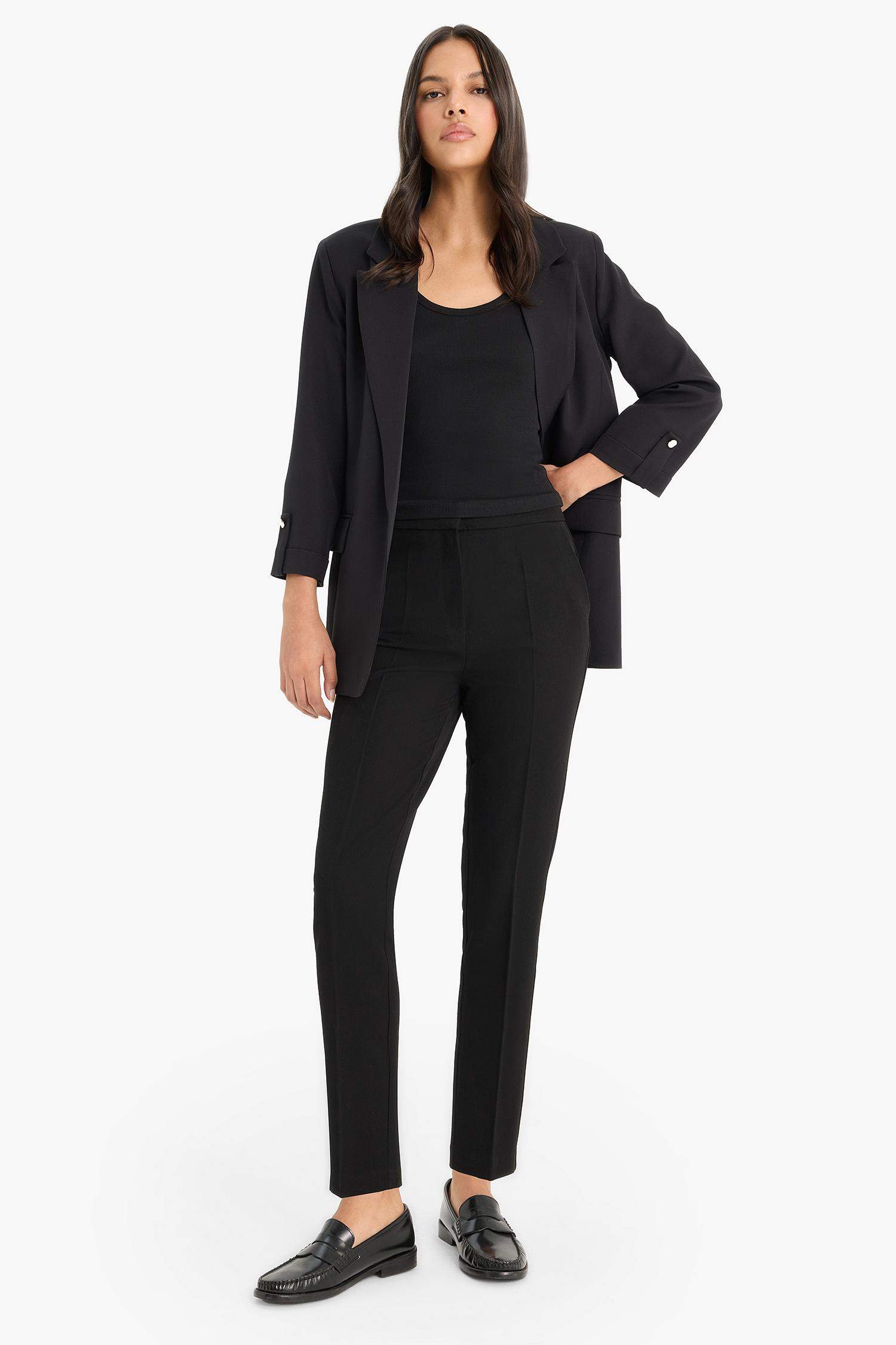 Pantalon droit taille haute avec poches