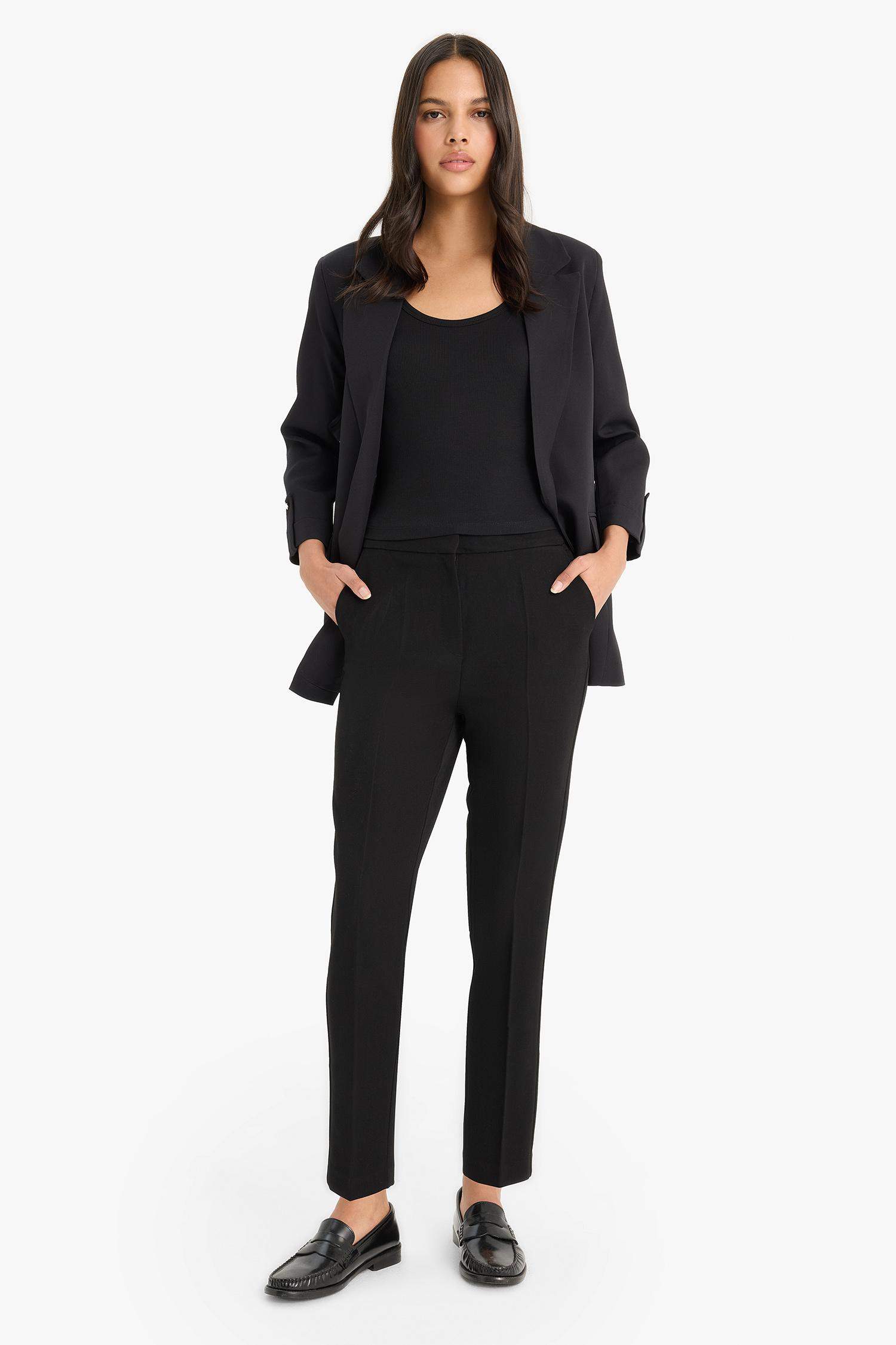 Pantalon droit taille haute avec poches