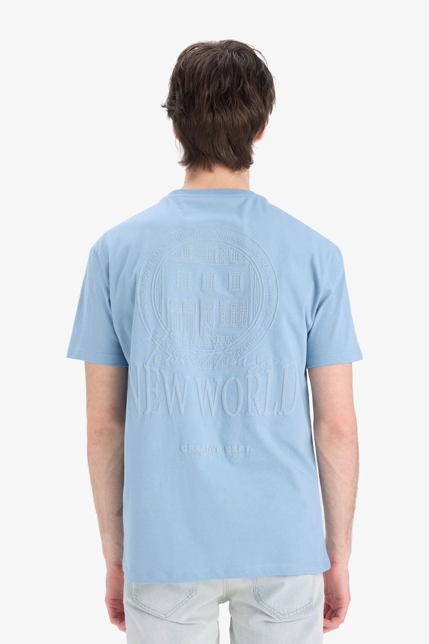 T-shirt en coton imprimé au dos à col rond et coupe régulière