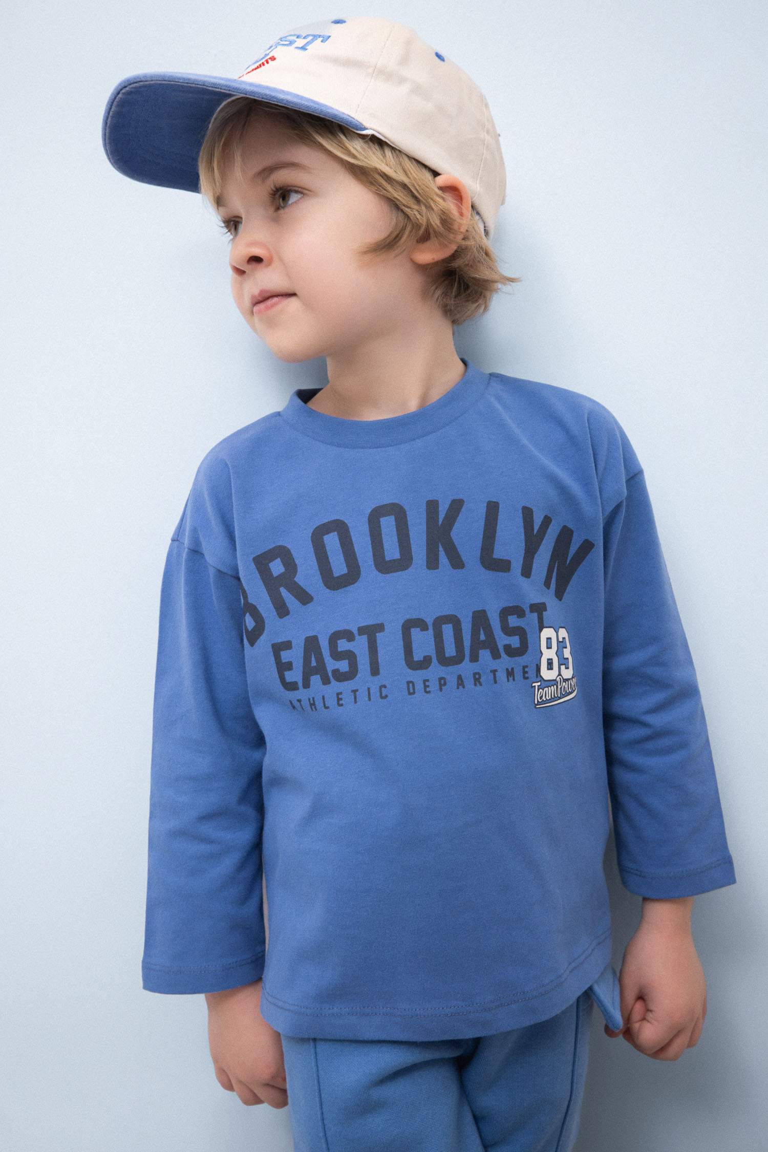 Erkek Bebek Bisiklet Yaka Baskılı Uzun Kollu Tişört