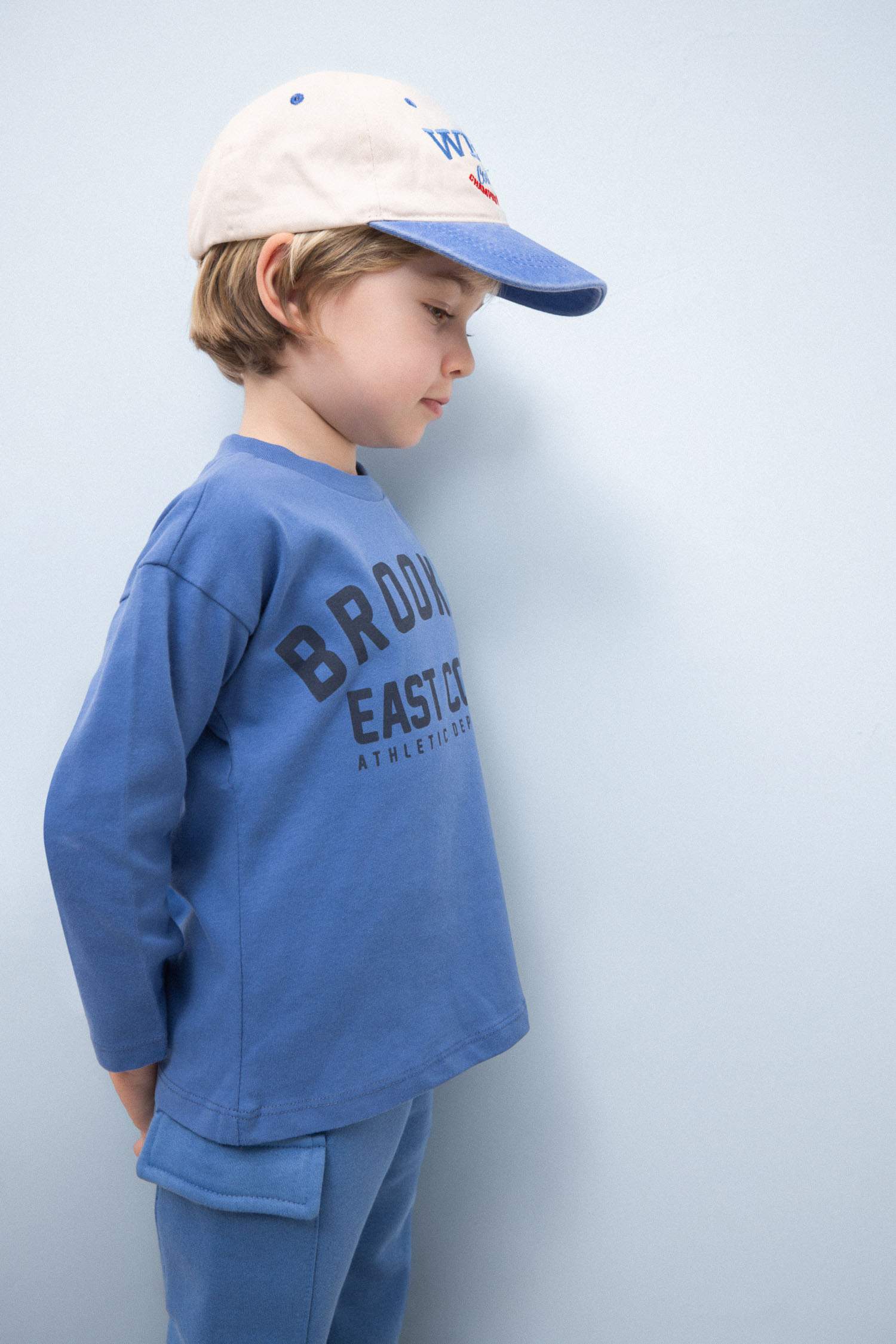 Erkek Bebek Bisiklet Yaka Baskılı Uzun Kollu Tişört