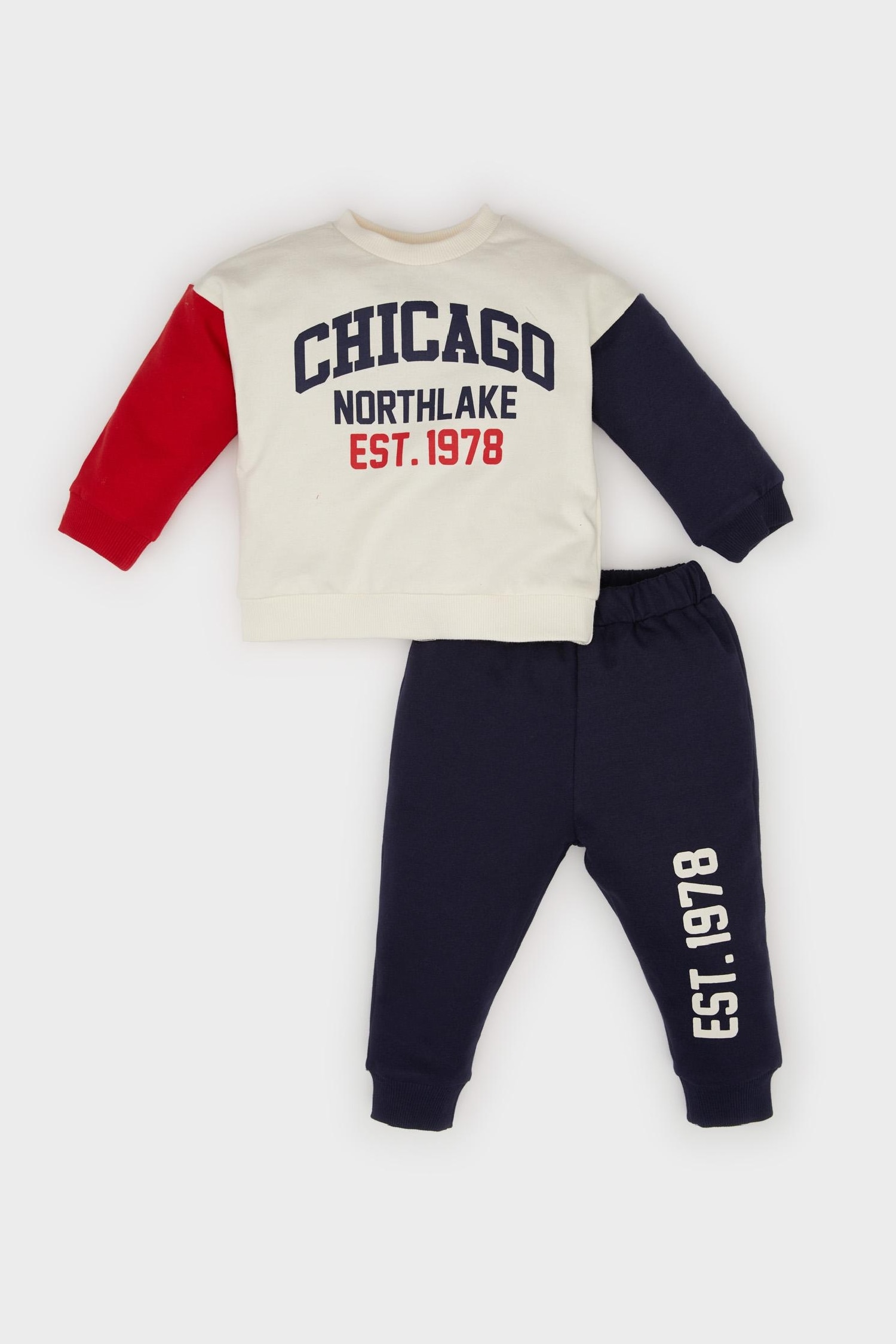 Erkek Bebek 2'li Takım Bisiklet Yaka Baskılı Sweatshirt Beli Lastikli Eşofman Altı