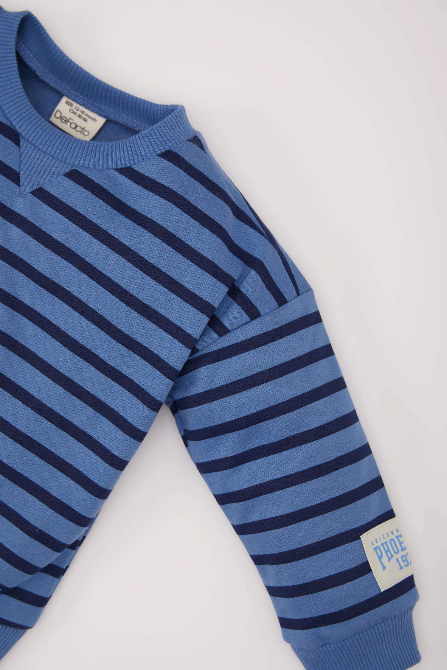 Erkek Bebek 2'li Takım Çizgili Sweatshirt Beli Lastikli Eşofman Altı