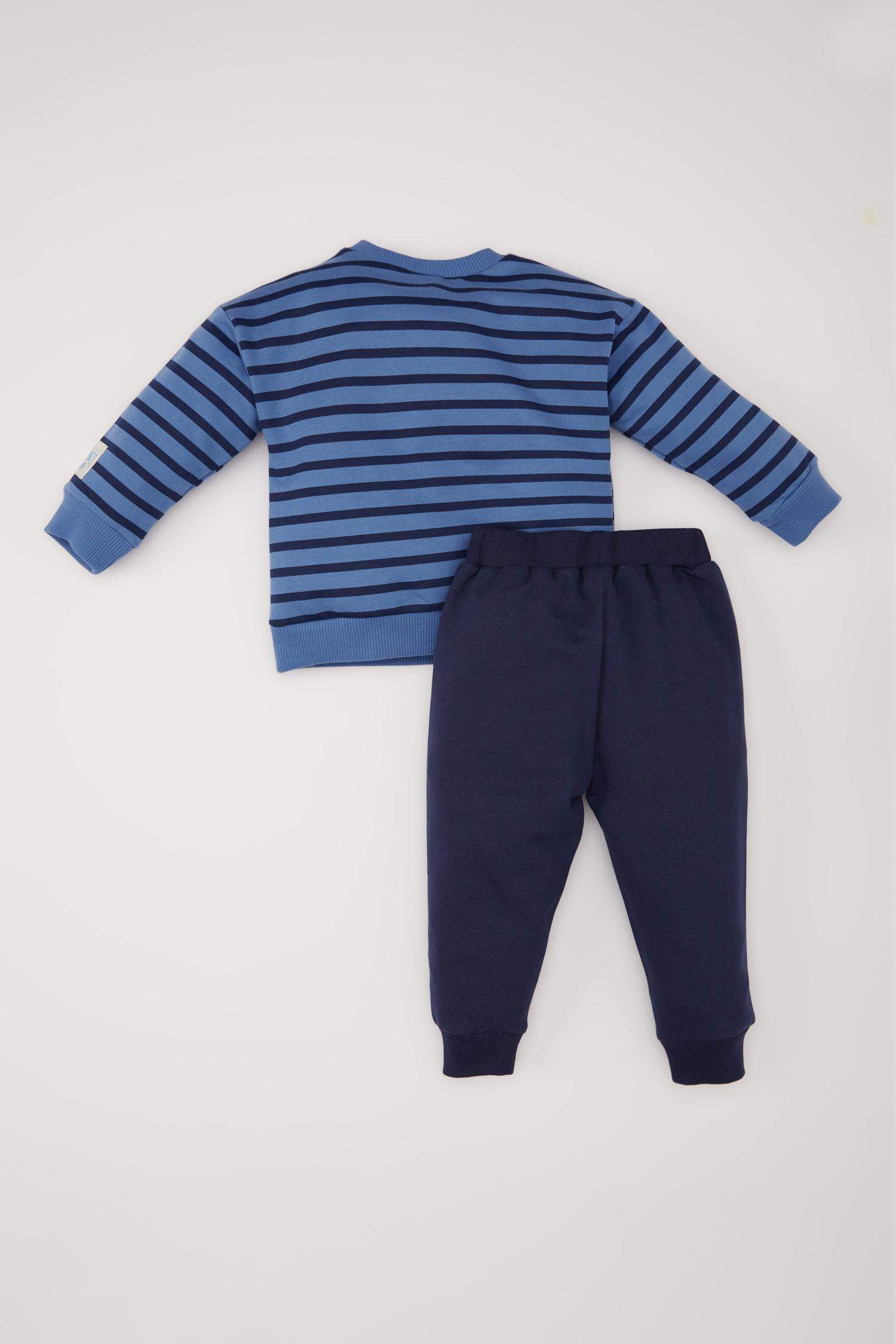Erkek Bebek 2'li Takım Çizgili Sweatshirt Beli Lastikli Eşofman Altı