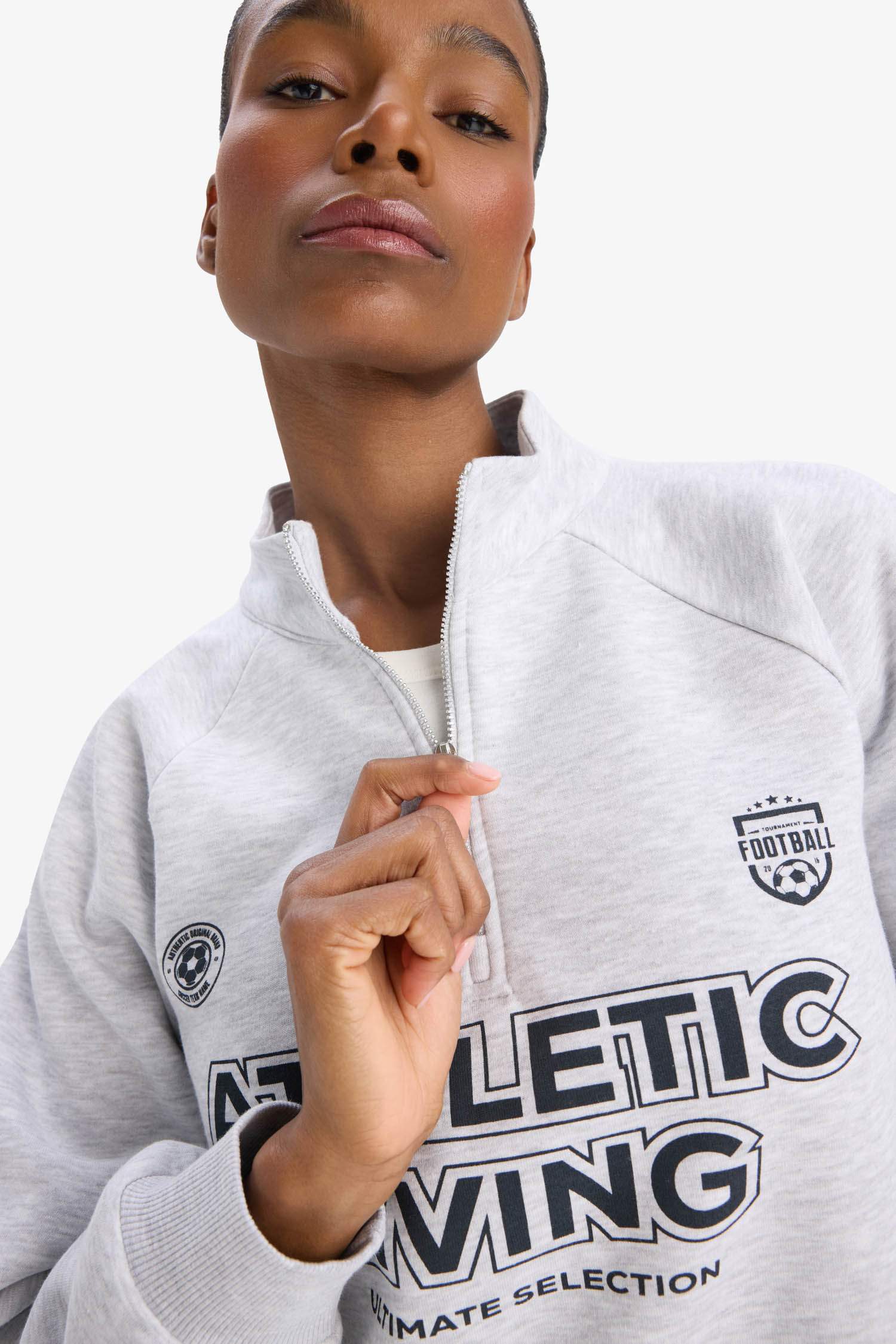 DeFactoFit Oversize Geniş Kalıp Dik Yaka Baskılı Sporcu Sweatshirt