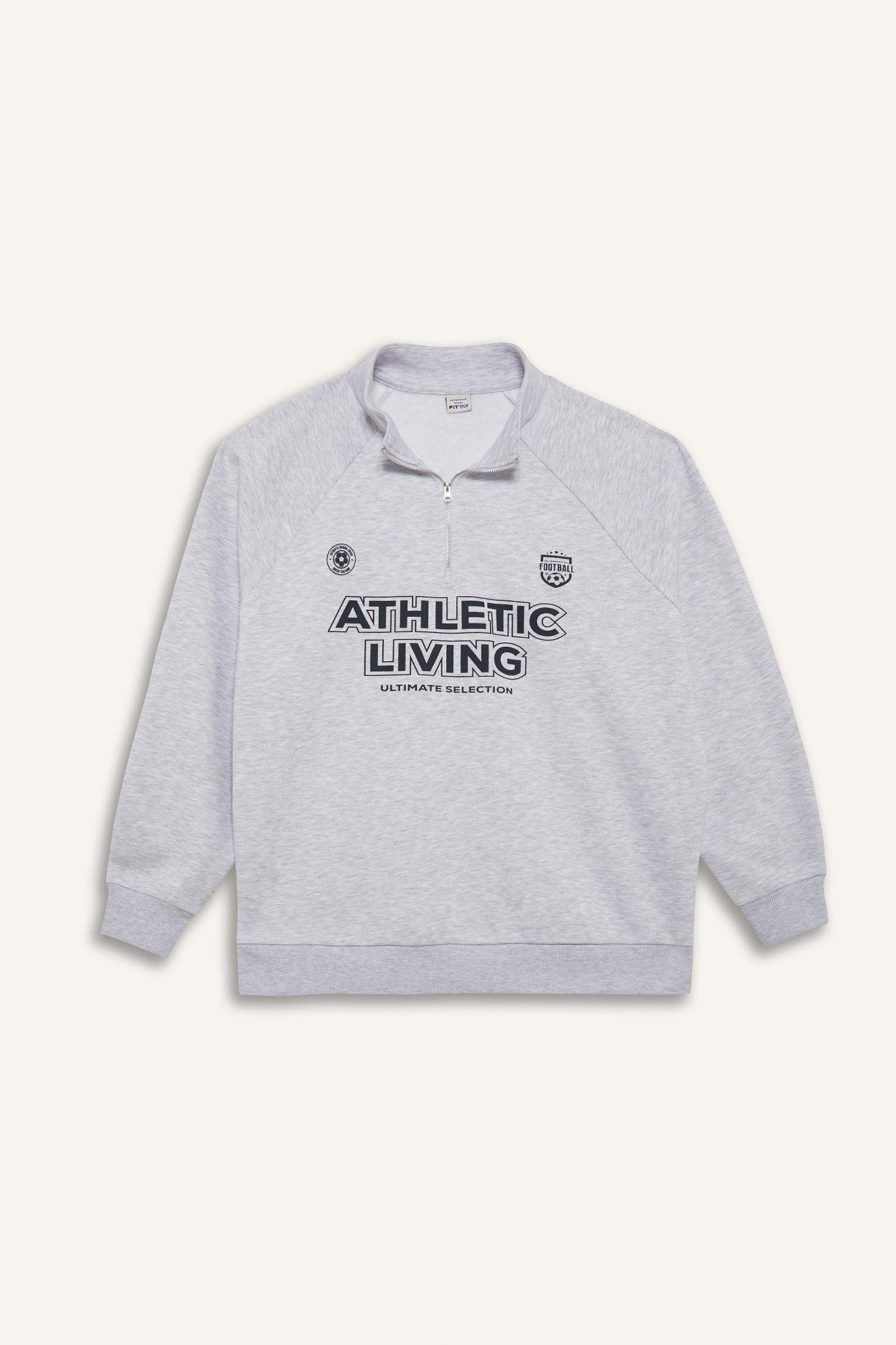 DeFactoFit Oversize Geniş Kalıp Dik Yaka Baskılı Sporcu Sweatshirt