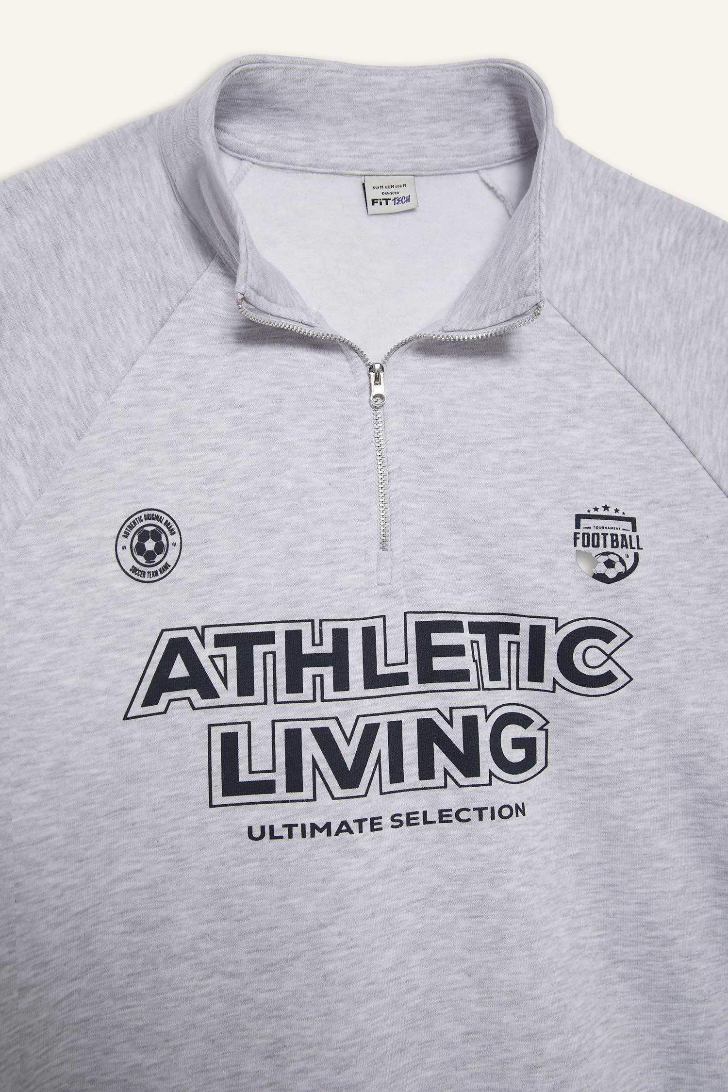 DeFactoFit Oversize Geniş Kalıp Dik Yaka Baskılı Sporcu Sweatshirt