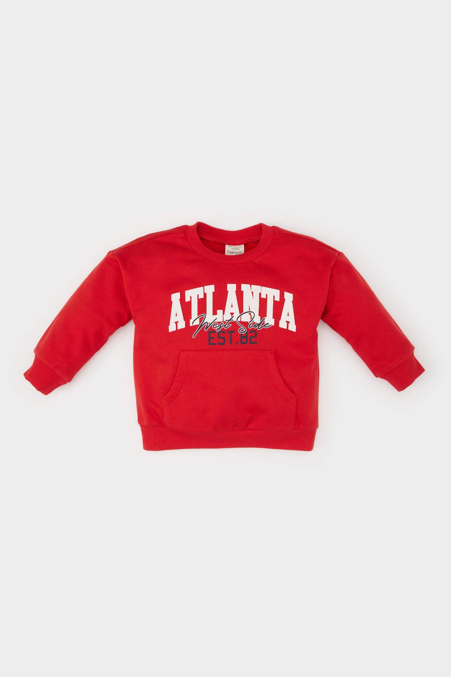 Erkek Bebek Bisiklet Yaka Baskılı Sweatshirt