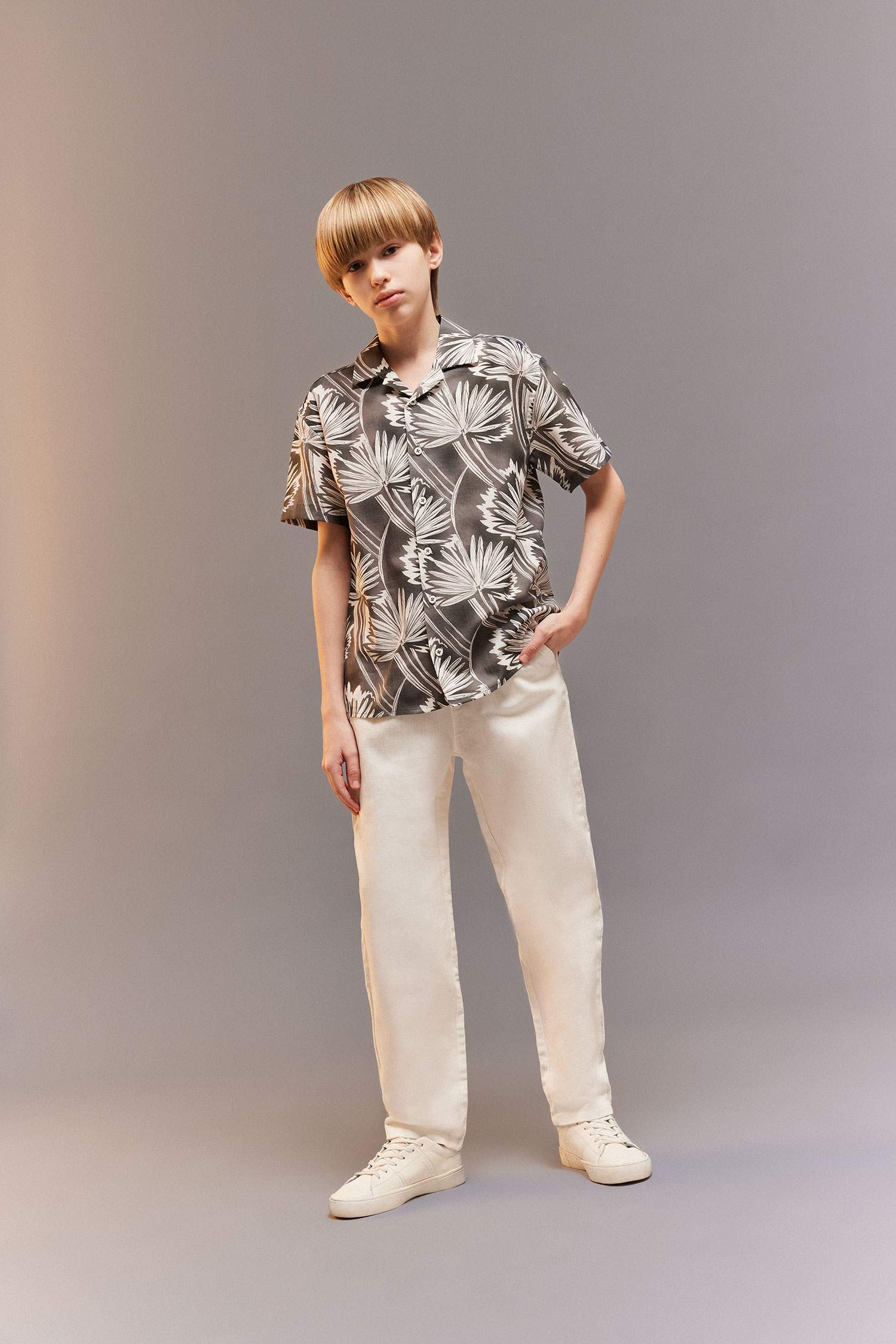 قميص بولو اولادي رمادي نص كم اوفر سايز