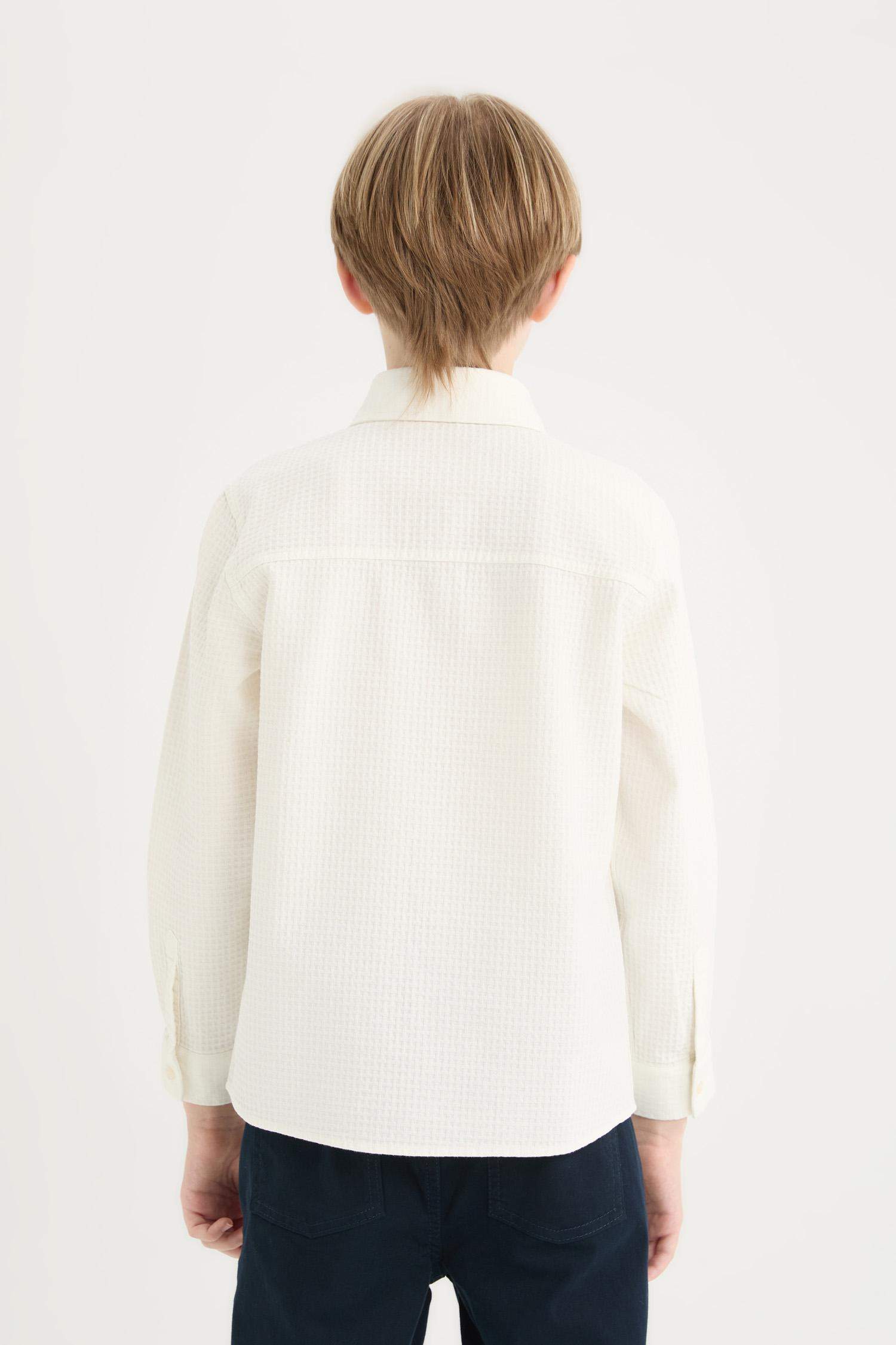 Рубашка с воротом-поло, с длинными рукавами и текстурой для мальчиков