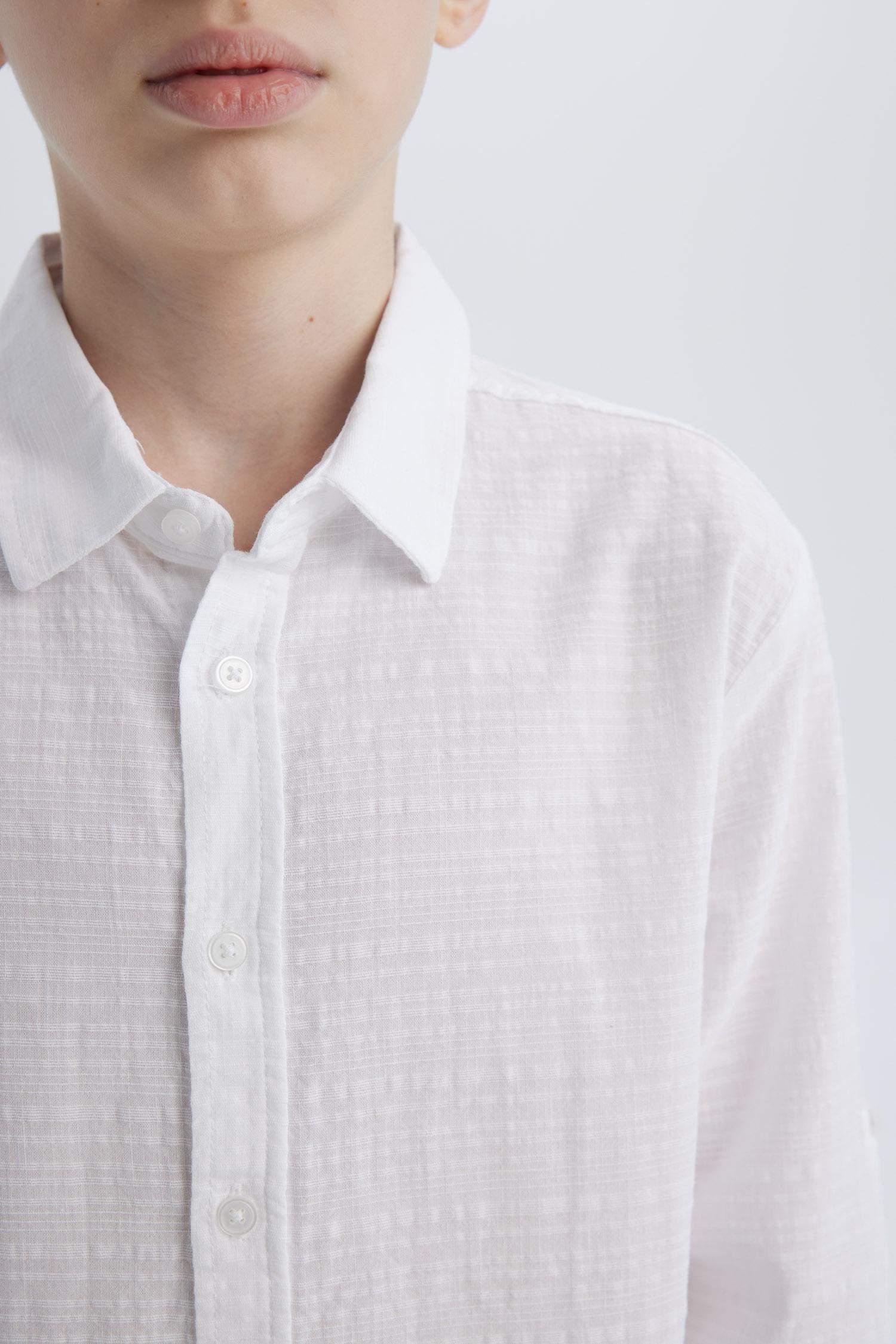 Erkek Çocuk Polo Yaka Dokulu Uzun Kollu Gömlek