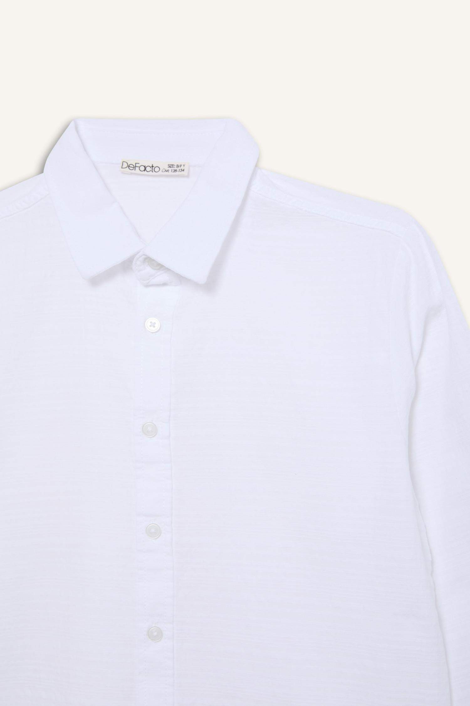 Erkek Çocuk Polo Yaka Dokulu Uzun Kollu Gömlek