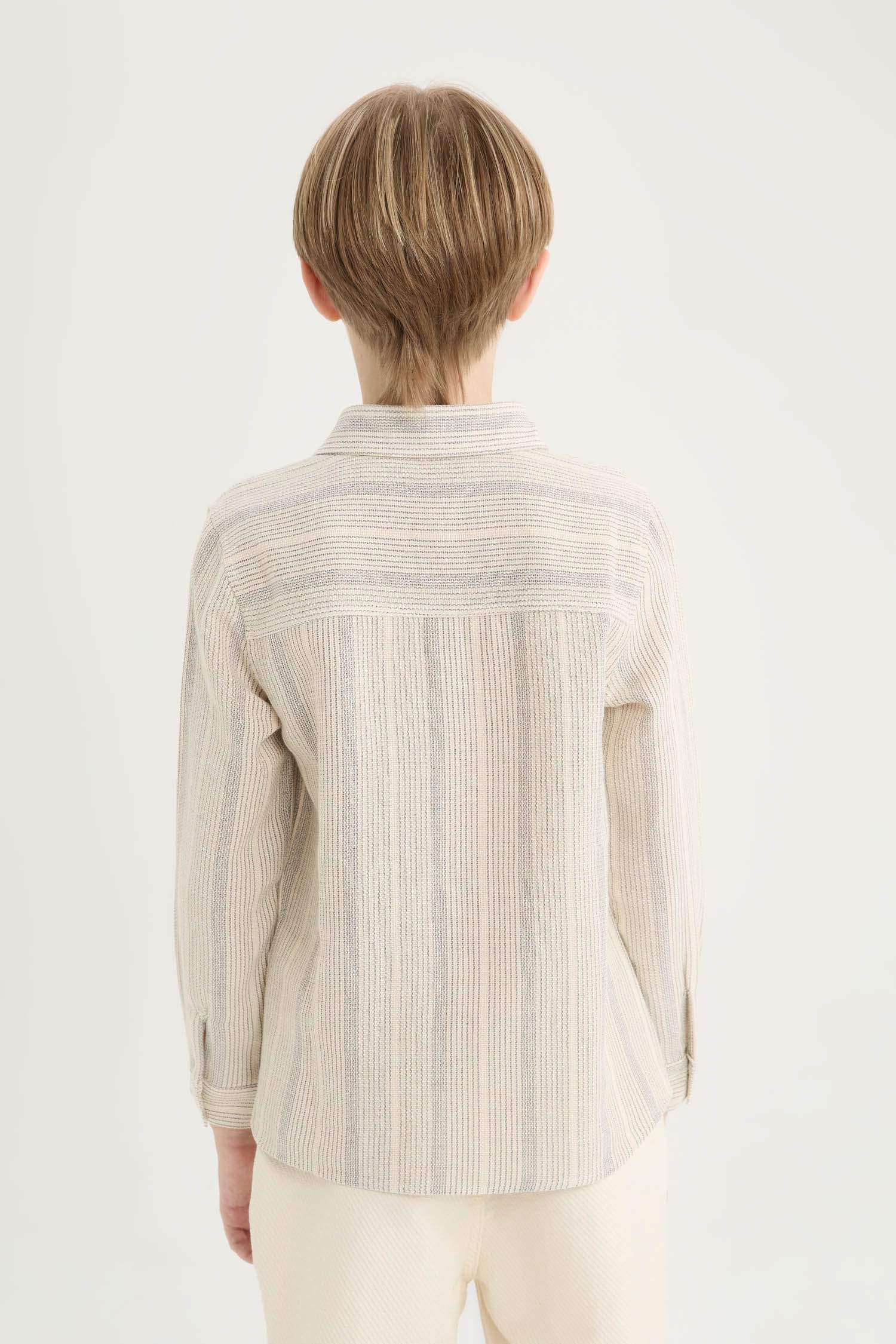 Erkek Çocuk Polo Yaka Çizgili Uzun Kollu Gömlek