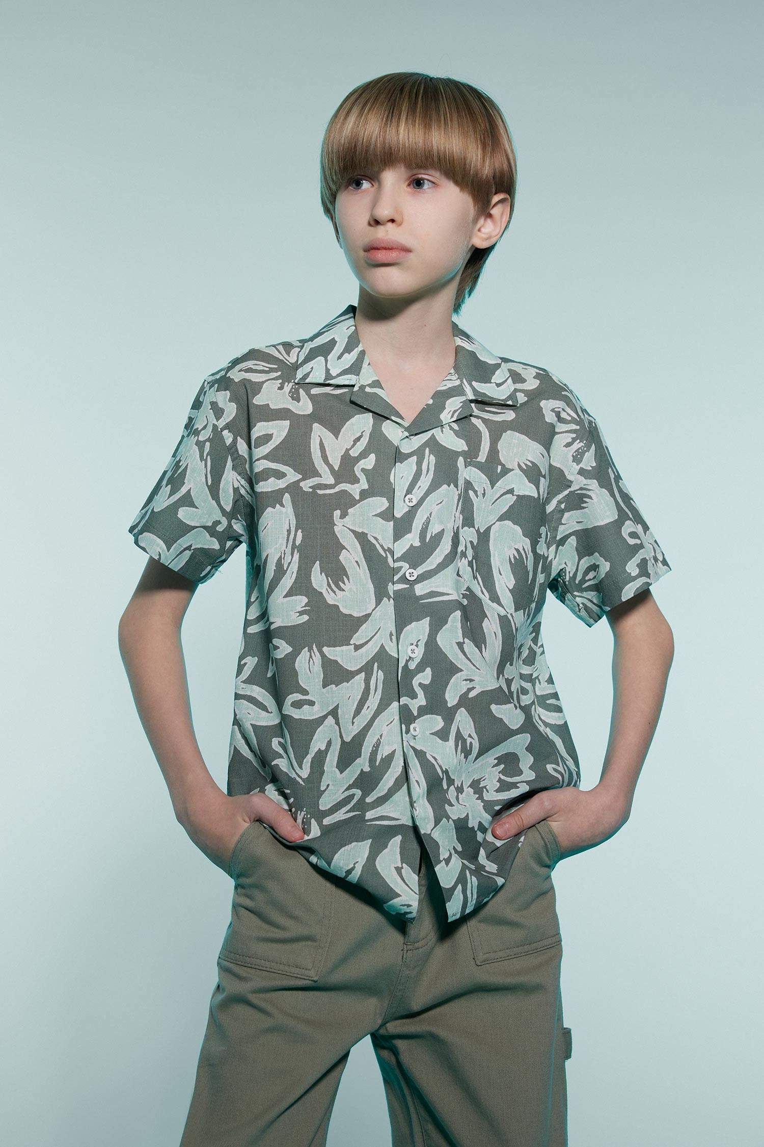 Оверсайз рубашка с коротким рукавом и воротом-поло для мальчиков