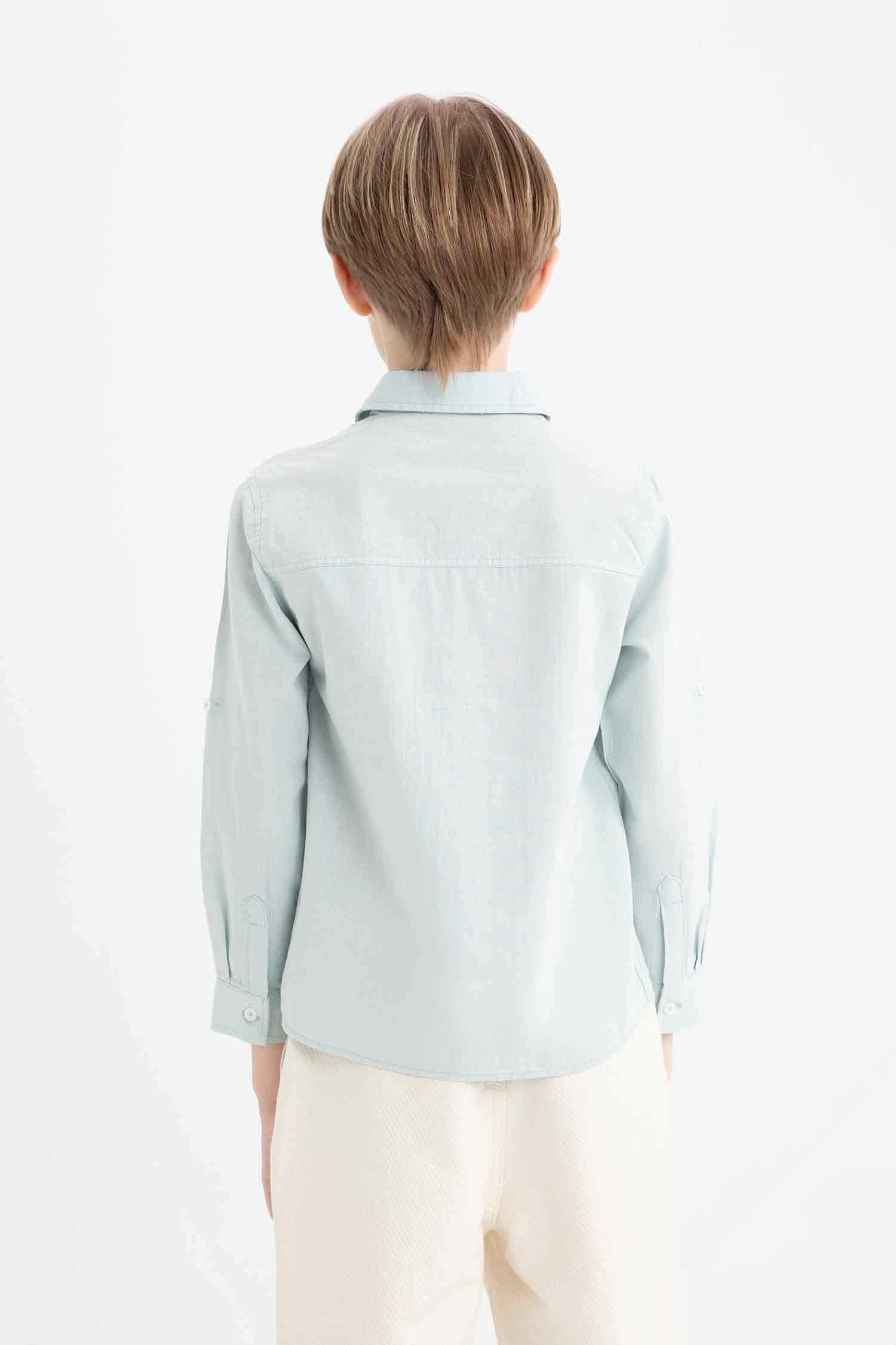 Boy Regular Fit Polo Neck Linen Blend Shirt