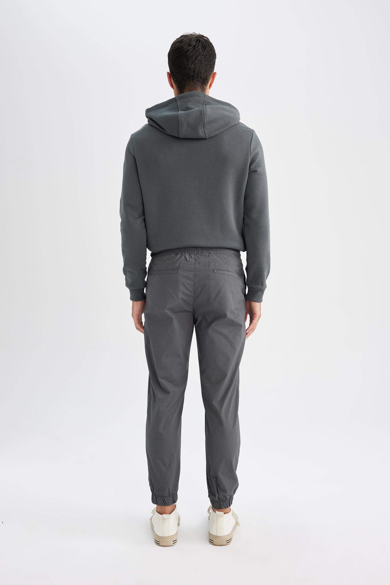 %100 Pamuk Yazlık Jogger Pantolon Basic Düz Beli Bağcıklı Cepli Lastikli Paça