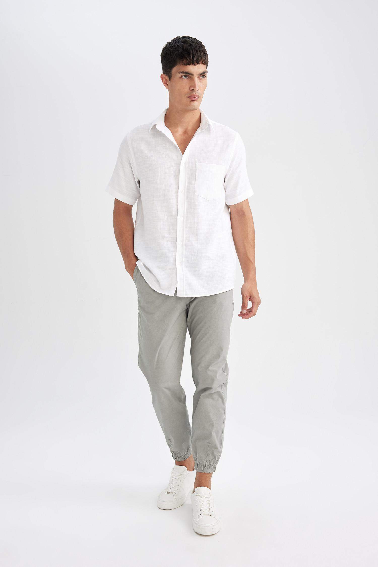 %100 Pamuk Yazlık Jogger Pantolon Basic Düz Beli Bağcıklı Cepli Lastikli Paça