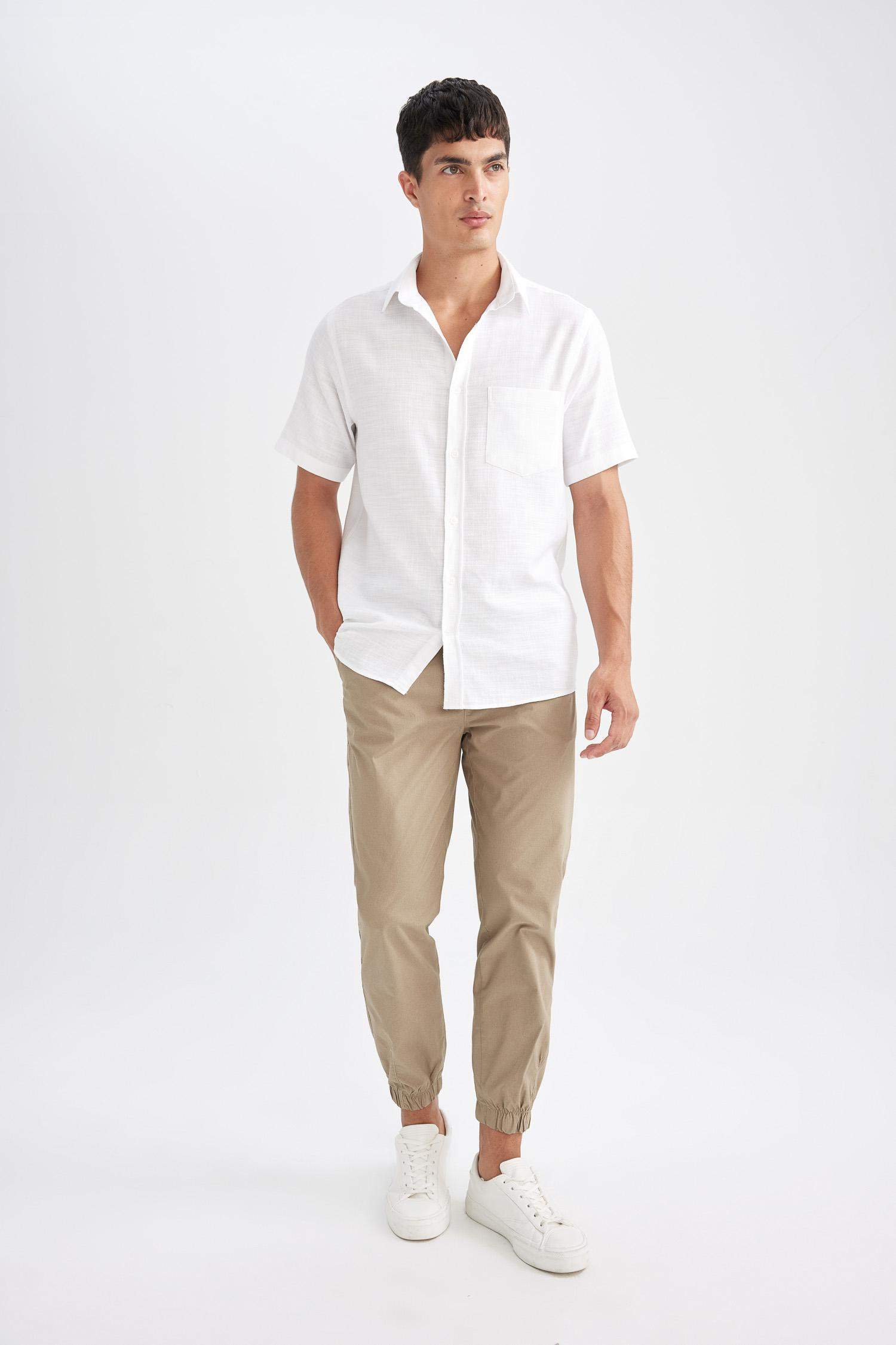 %100 Pamuk Yazlık Jogger Pantolon Basic Düz Beli Bağcıklı Cepli Lastikli Paça