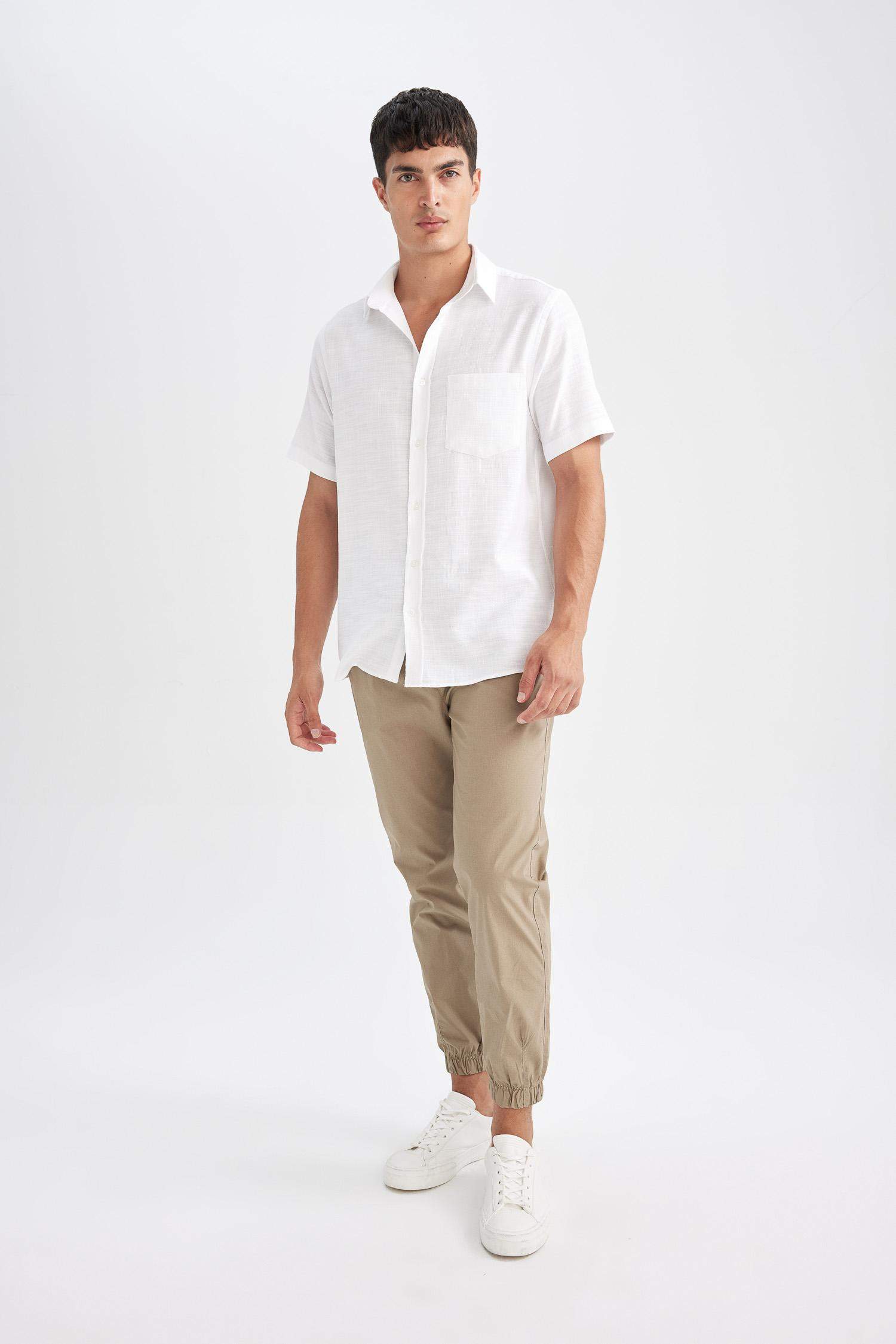 %100 Pamuk Yazlık Jogger Pantolon Basic Düz Beli Bağcıklı Cepli Lastikli Paça