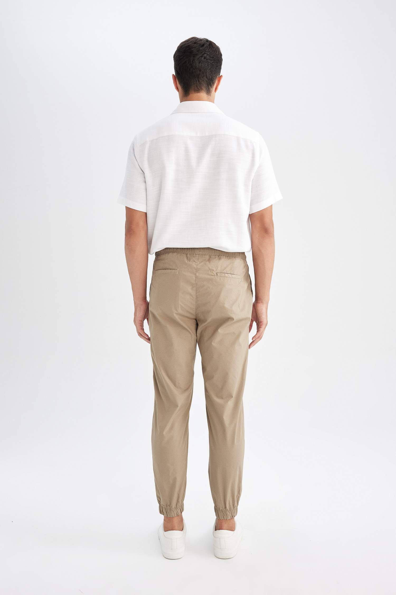 %100 Pamuk Yazlık Jogger Pantolon Basic Düz Beli Bağcıklı Cepli Lastikli Paça