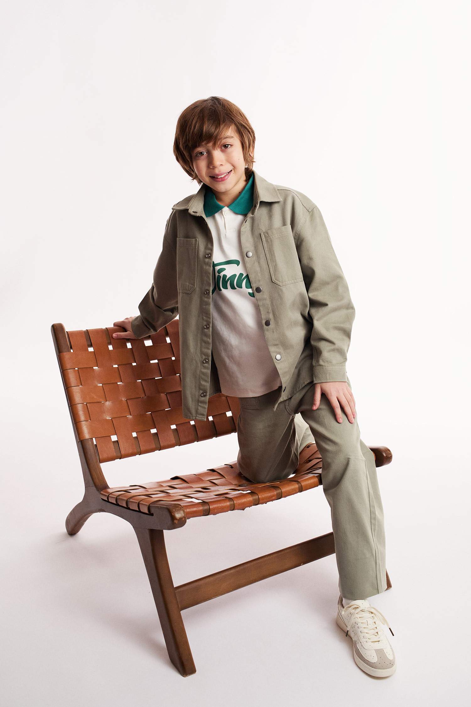 Erkek Çocuk Oversize Geniş Kalıp Polo Yaka Twill Uzun Kollu Gömlek