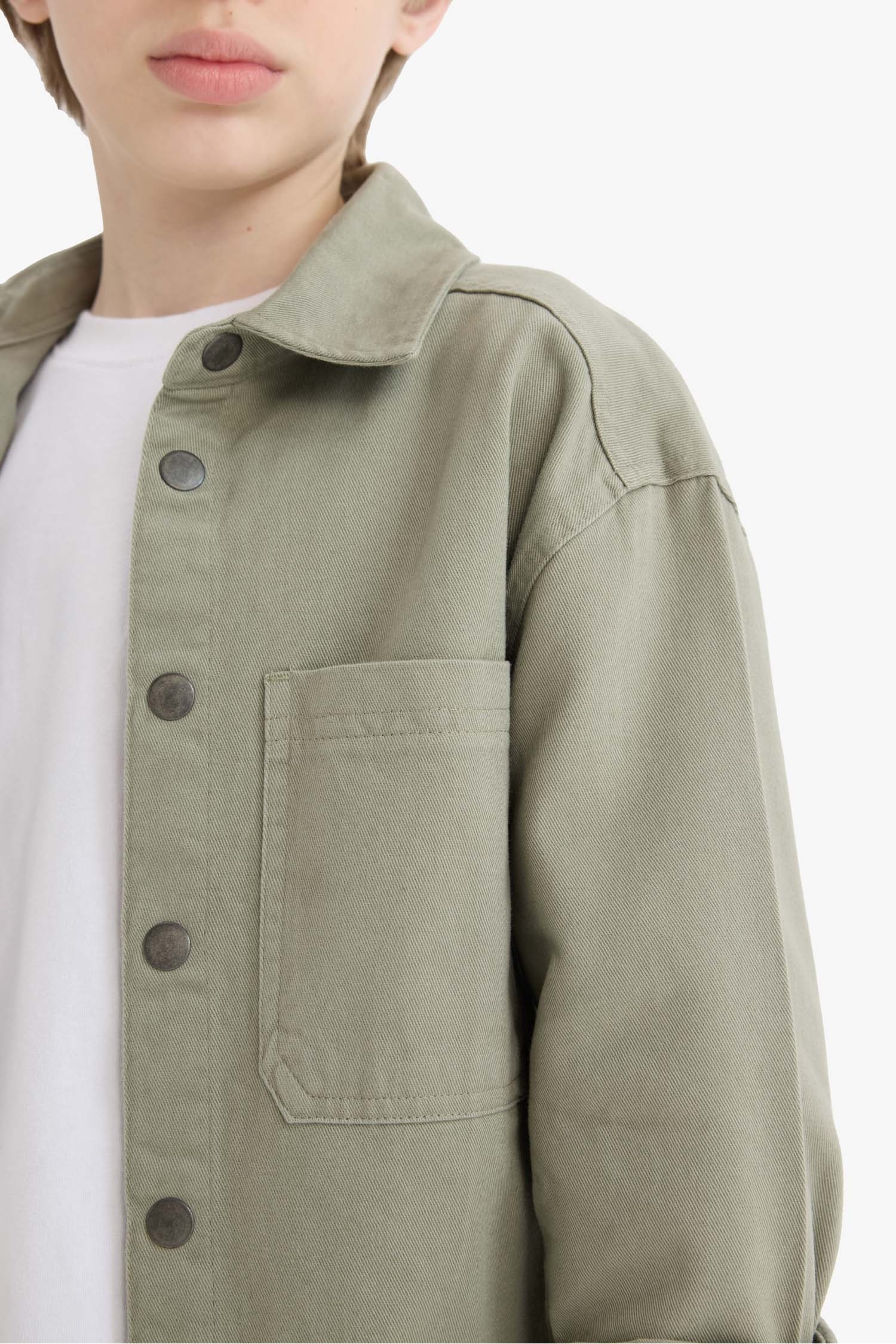 Erkek Çocuk Oversize Geniş Kalıp Polo Yaka Twill Uzun Kollu Gömlek