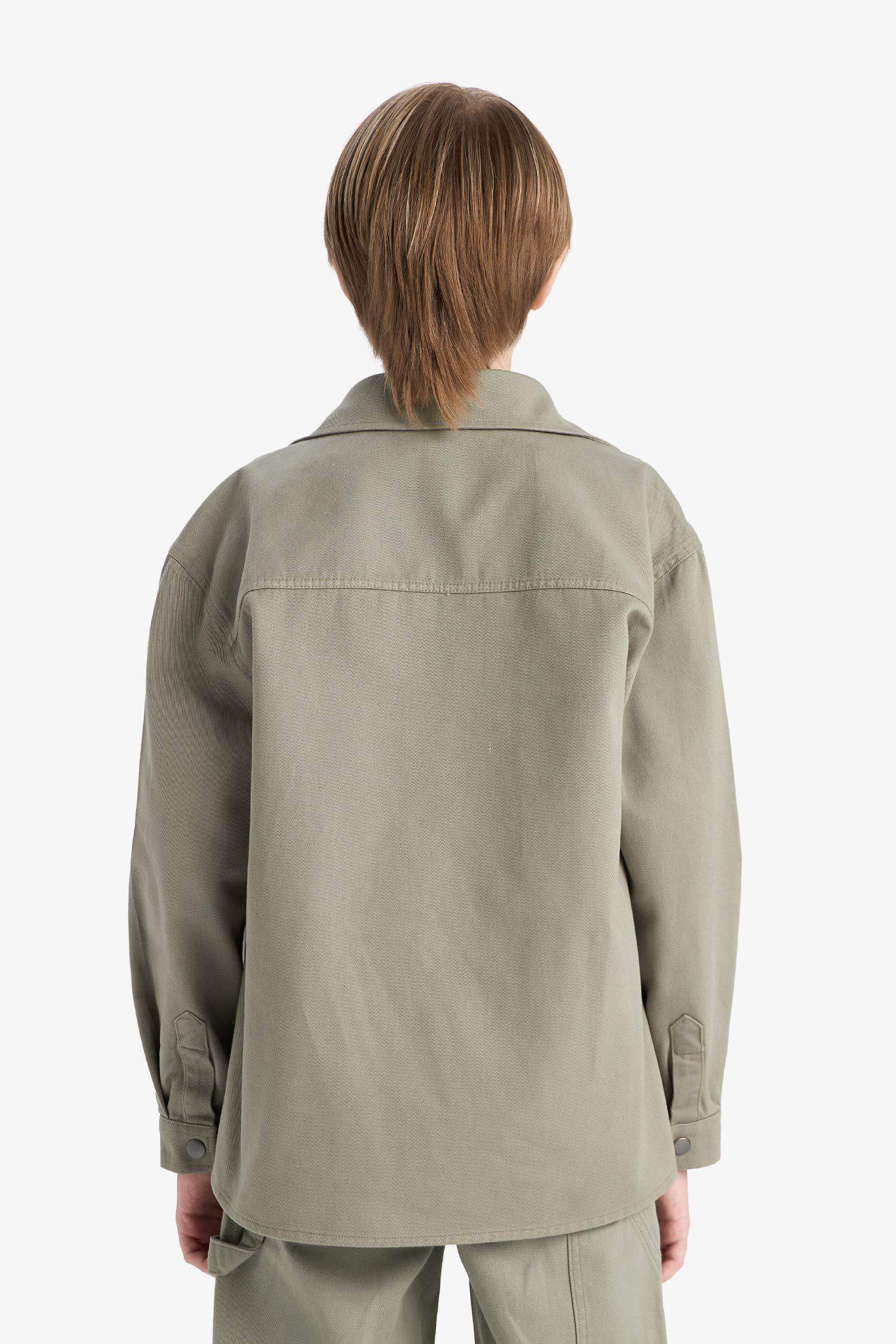 Erkek Çocuk Oversize Geniş Kalıp Polo Yaka Twill Uzun Kollu Gömlek