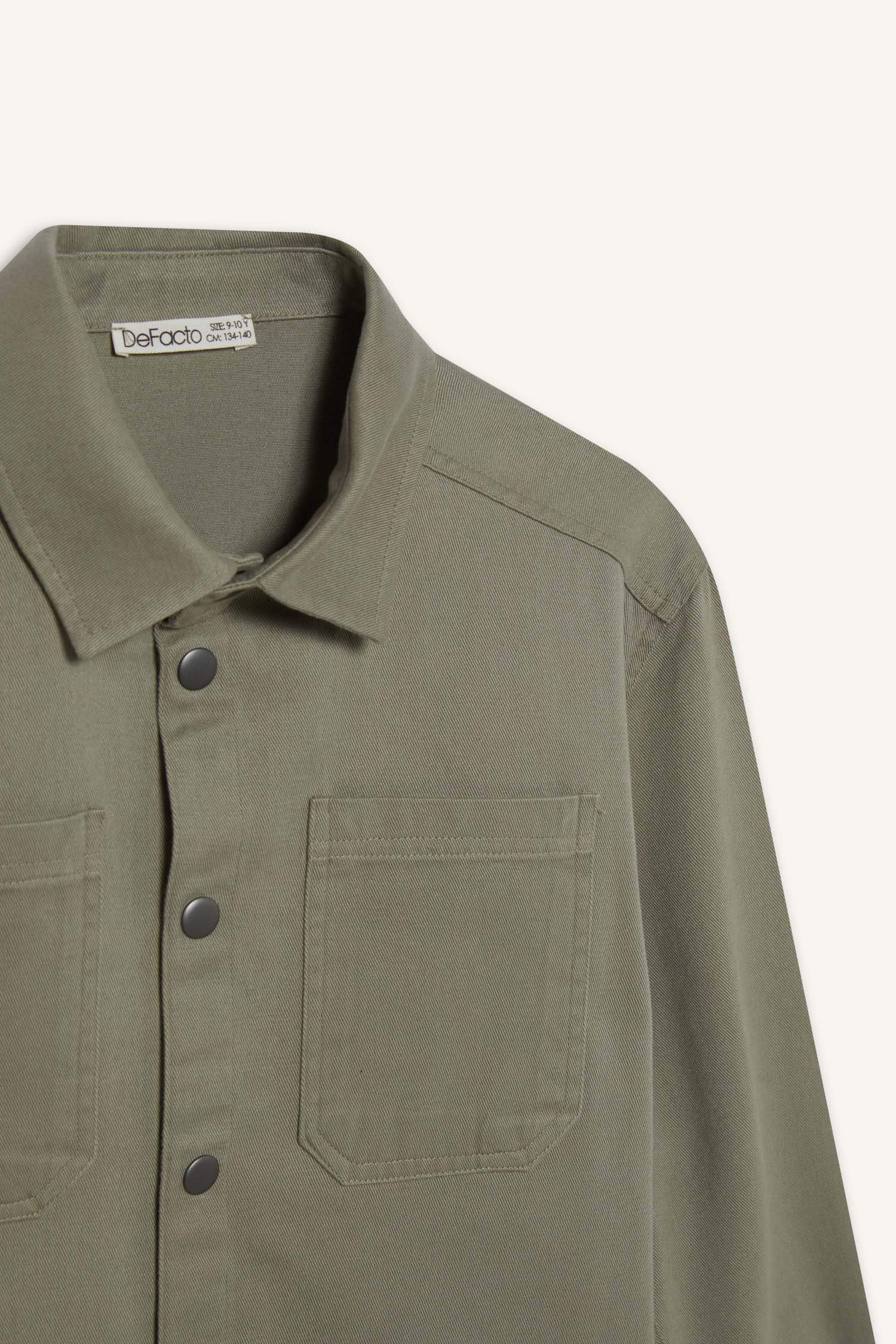 Erkek Çocuk Oversize Geniş Kalıp Polo Yaka Twill Uzun Kollu Gömlek