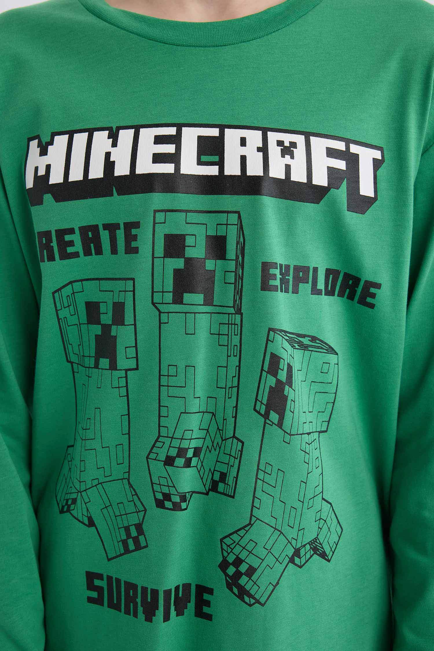 Erkek Çocuk Minecraft Pijama Takımı Uzun Kollu Üst Beli Lastikli Uzun Alt