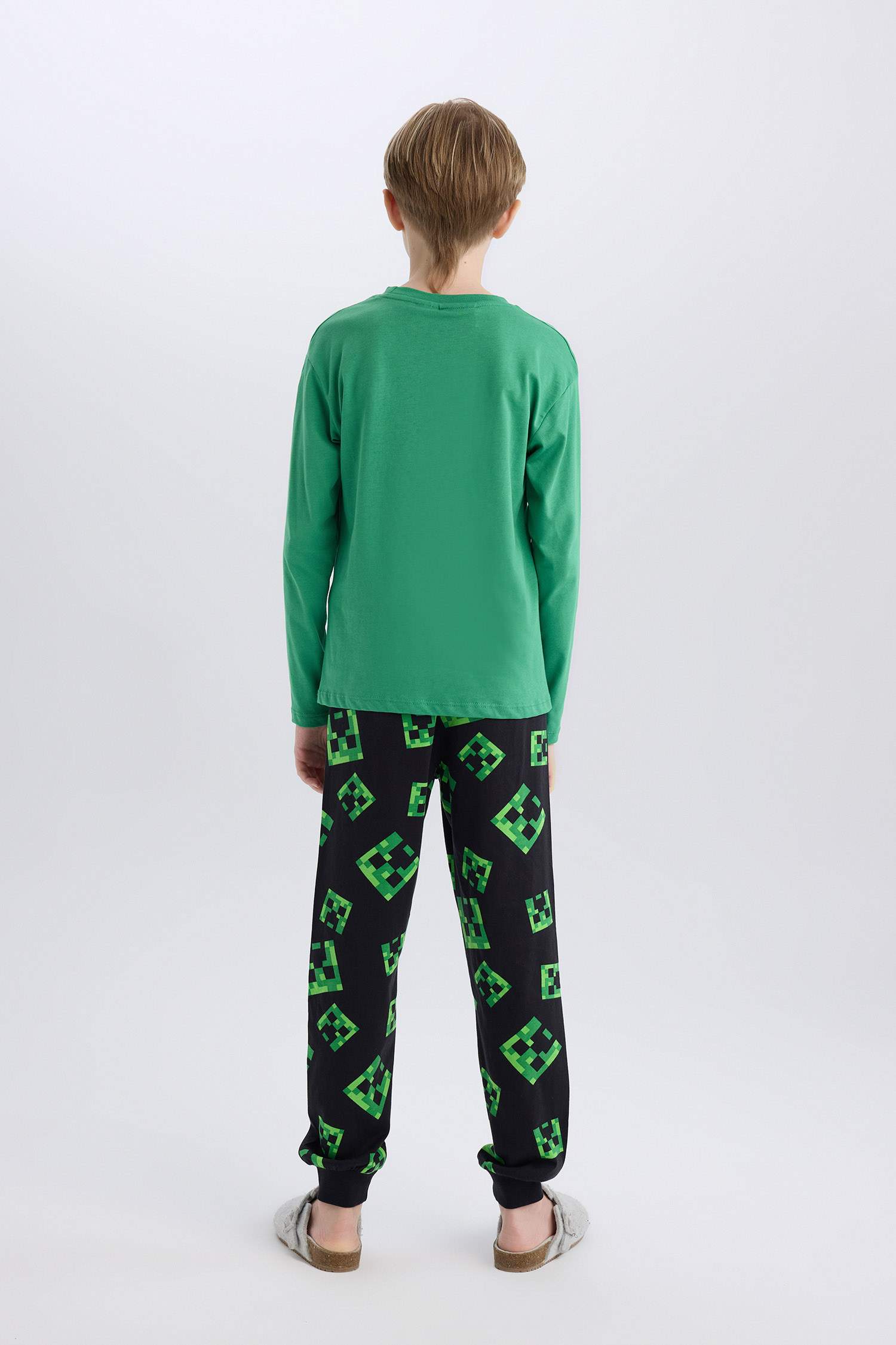 Erkek Çocuk Minecraft Pijama Takımı Uzun Kollu Üst Beli Lastikli Uzun Alt