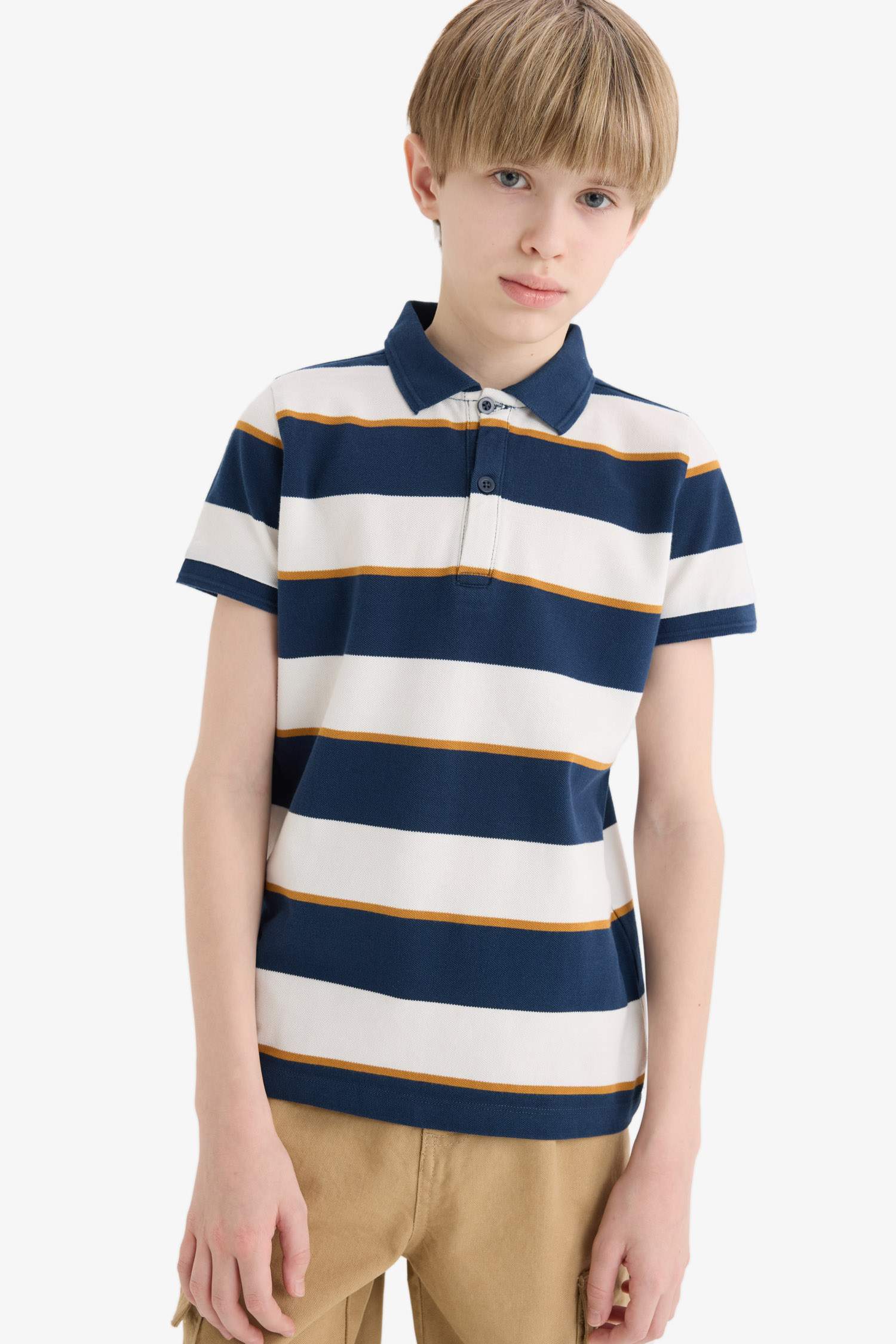 Boy Striped Pique Short Sleeve Polo Shirt