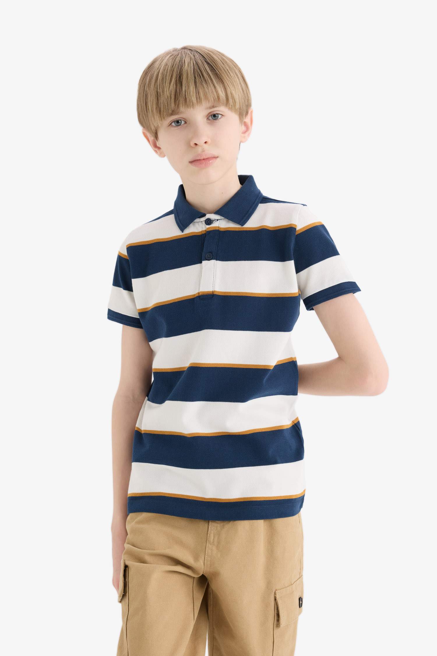 Boy Striped Pique Short Sleeve Polo Shirt