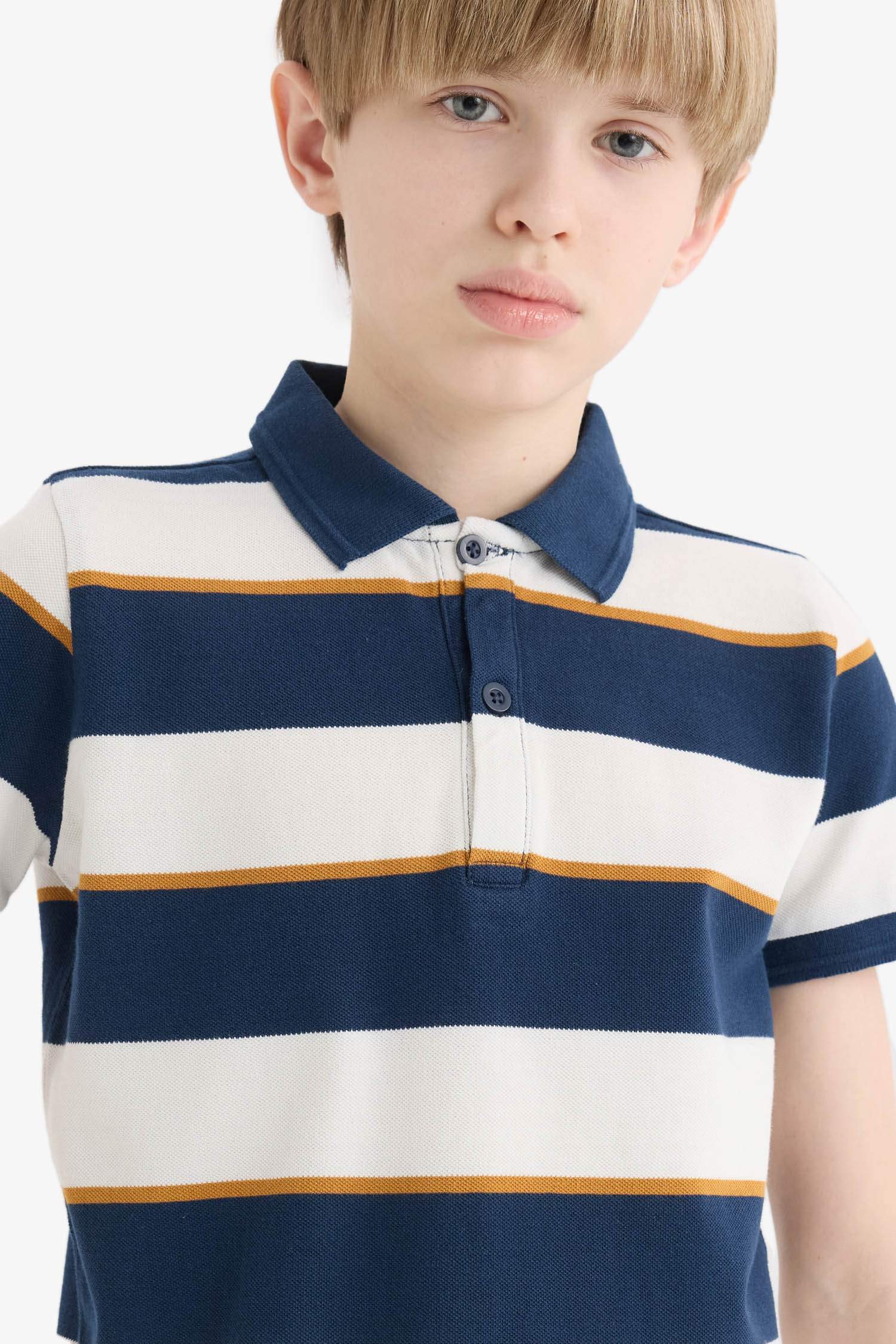 Boy Striped Pique Short Sleeve Polo Shirt