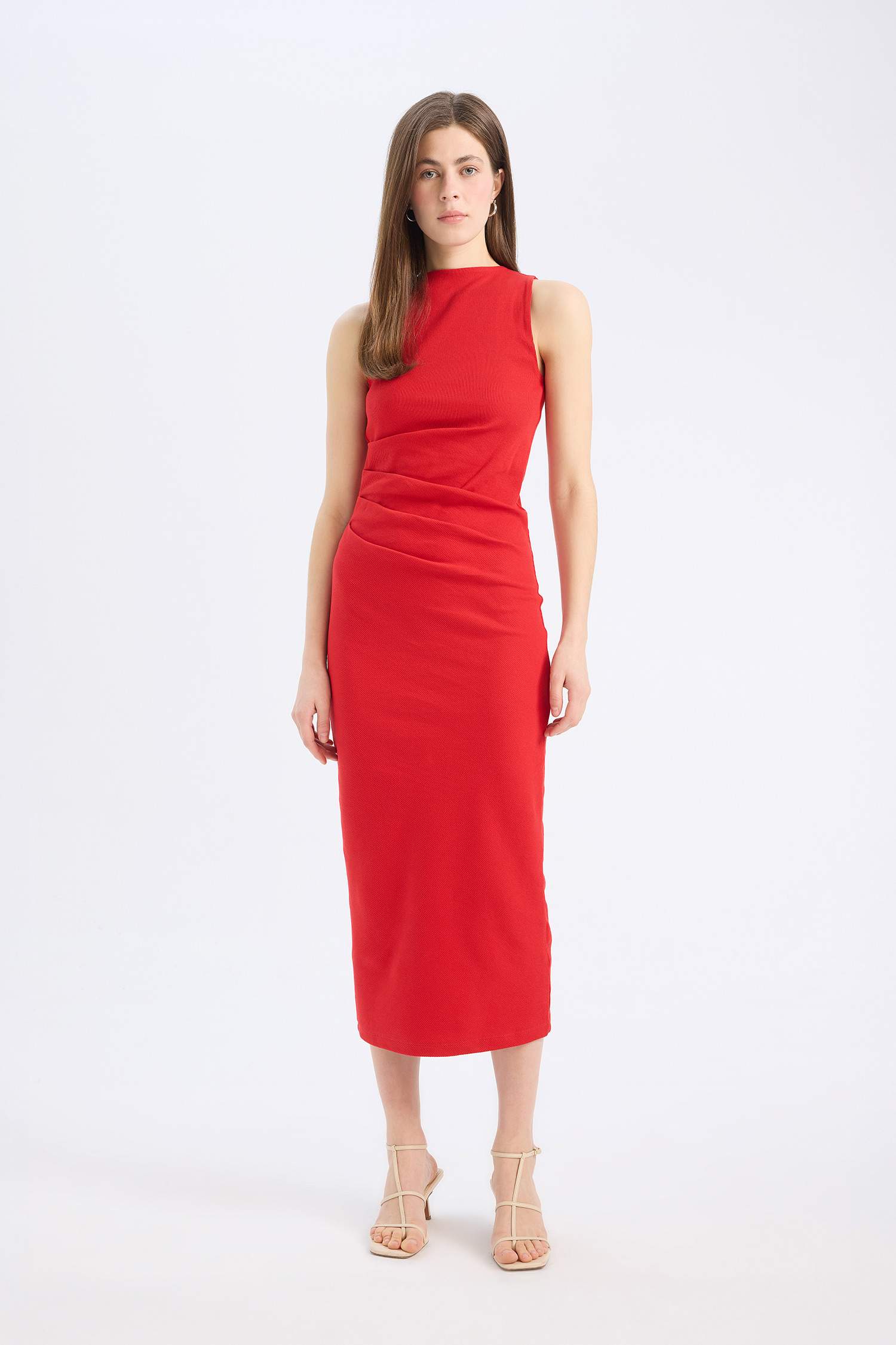 тығыз көйлек дөңгелек жаға жеңсіз Қысқа жеңді трикотаж көйлек