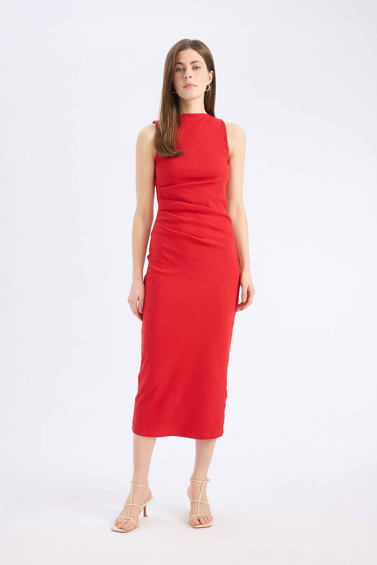 тығыз көйлек дөңгелек жаға жеңсіз Қысқа жеңді трикотаж көйлек