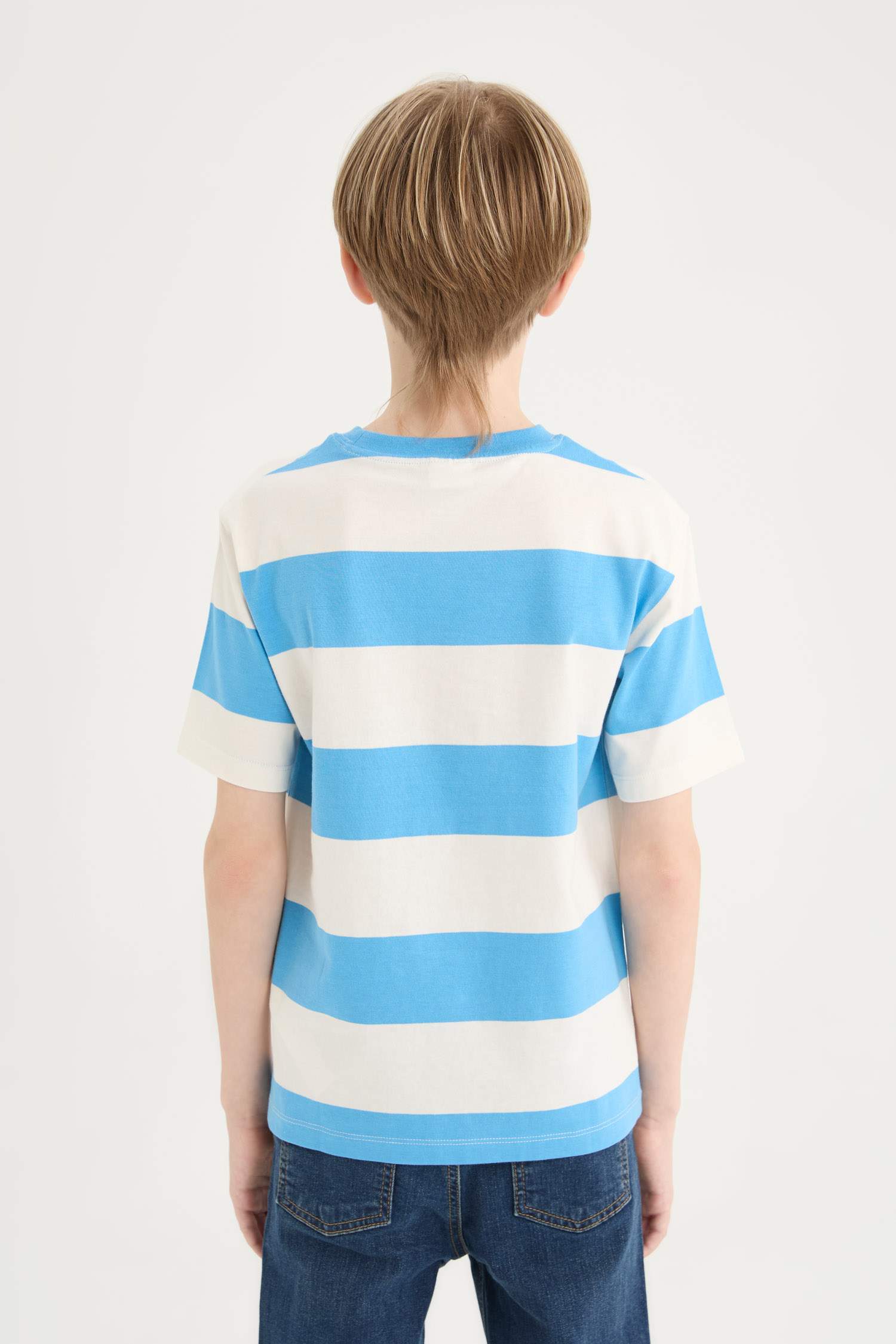 Erkek Çocuk Bisiklet Yaka Çizgili Kısa Kollu Tişört