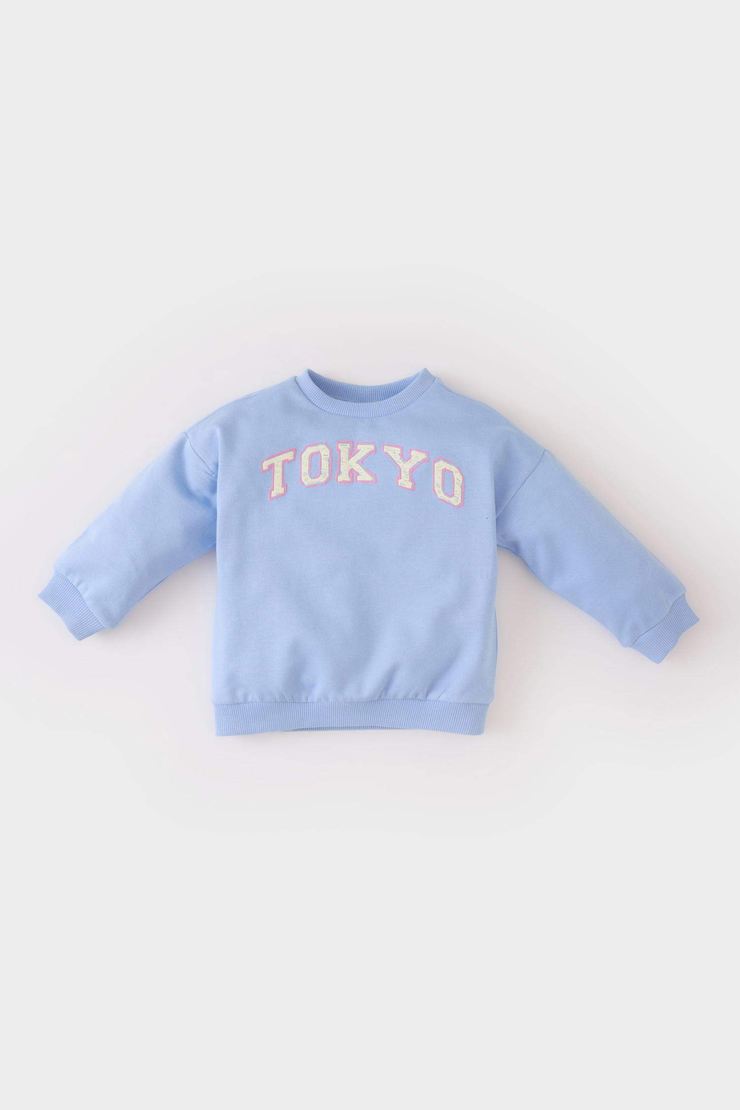 Kız Bebek Bisiklet Yaka Baskılı İçi Yumuşak Tüylü Sweatshirt