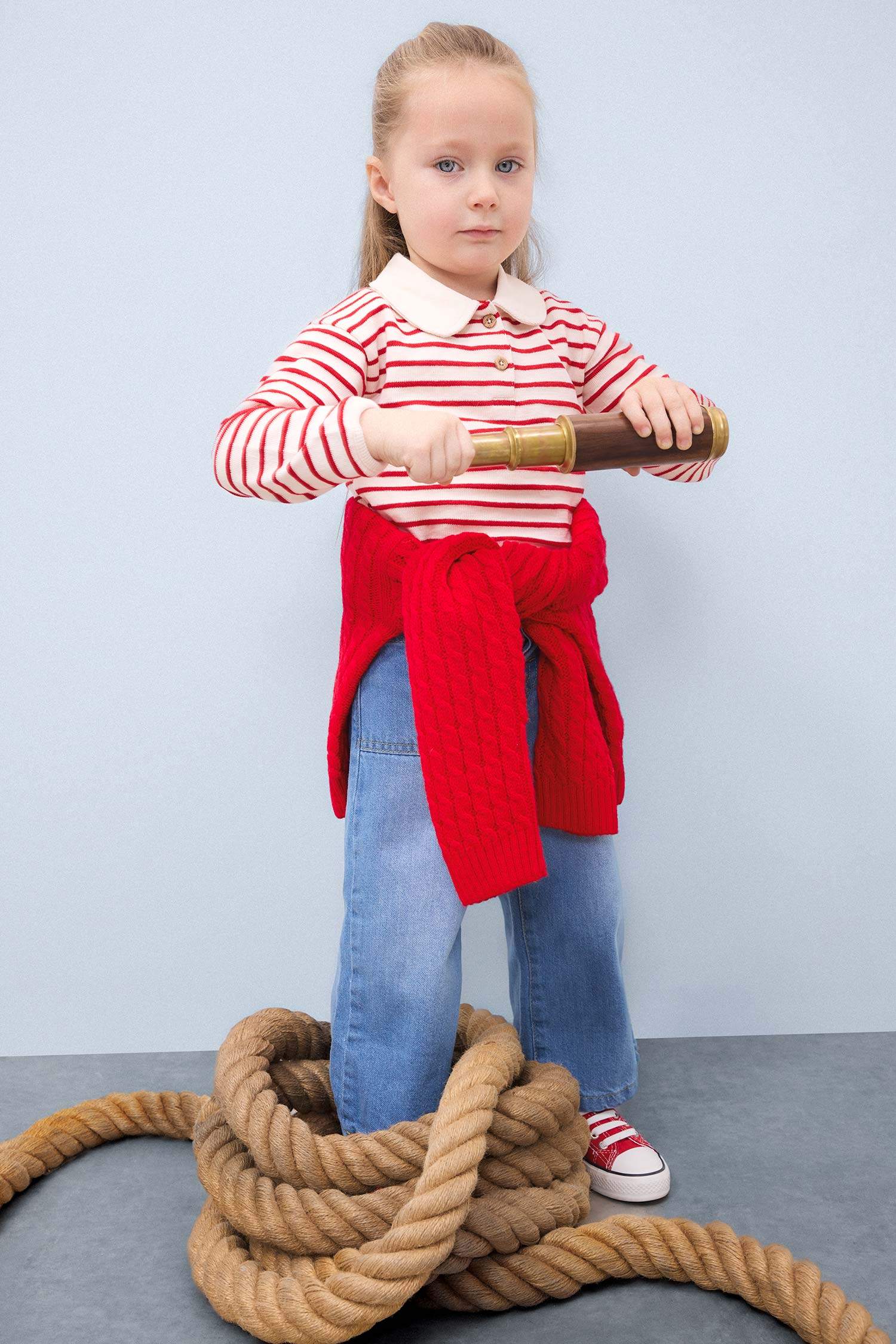 Kız Bebek Bebe Yaka Çizgili Sweatshirt