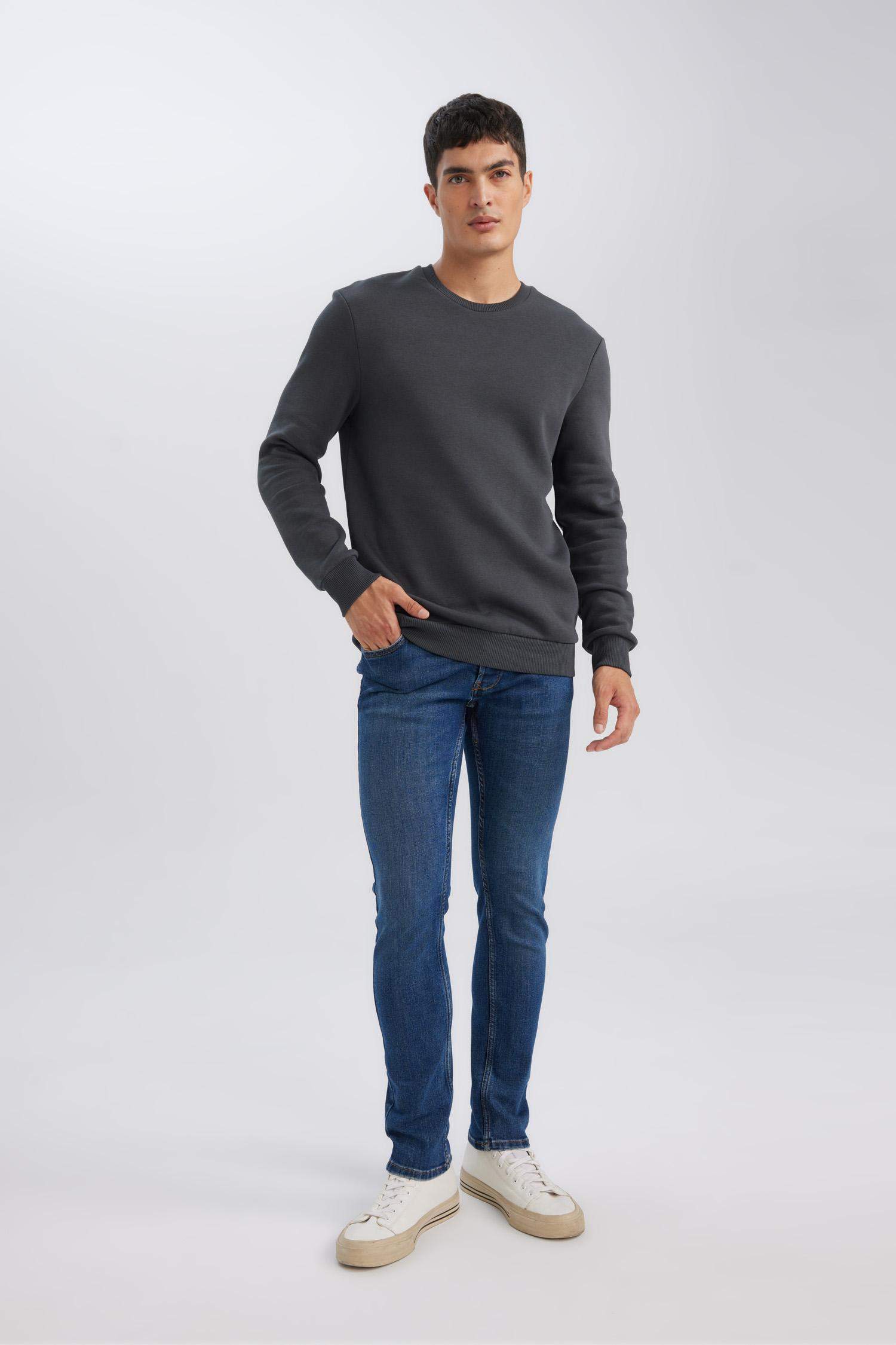 3 İplik Pamuklu Şardonlu İçi Polarlı Regular Fit Bisiklet Yaka Kalın Sweatshirt