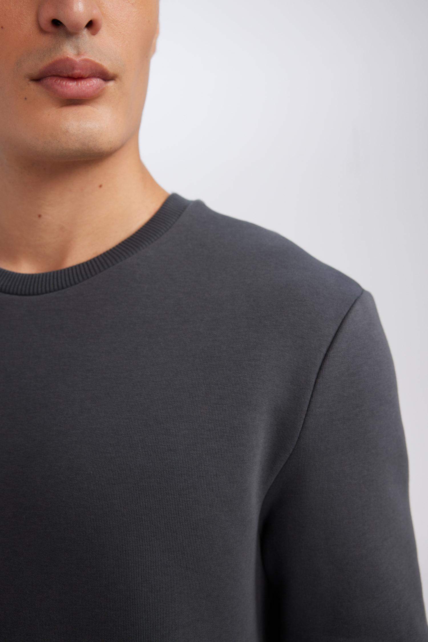 3 İplik Pamuklu Şardonlu İçi Polarlı Regular Fit Bisiklet Yaka Kalın Sweatshirt