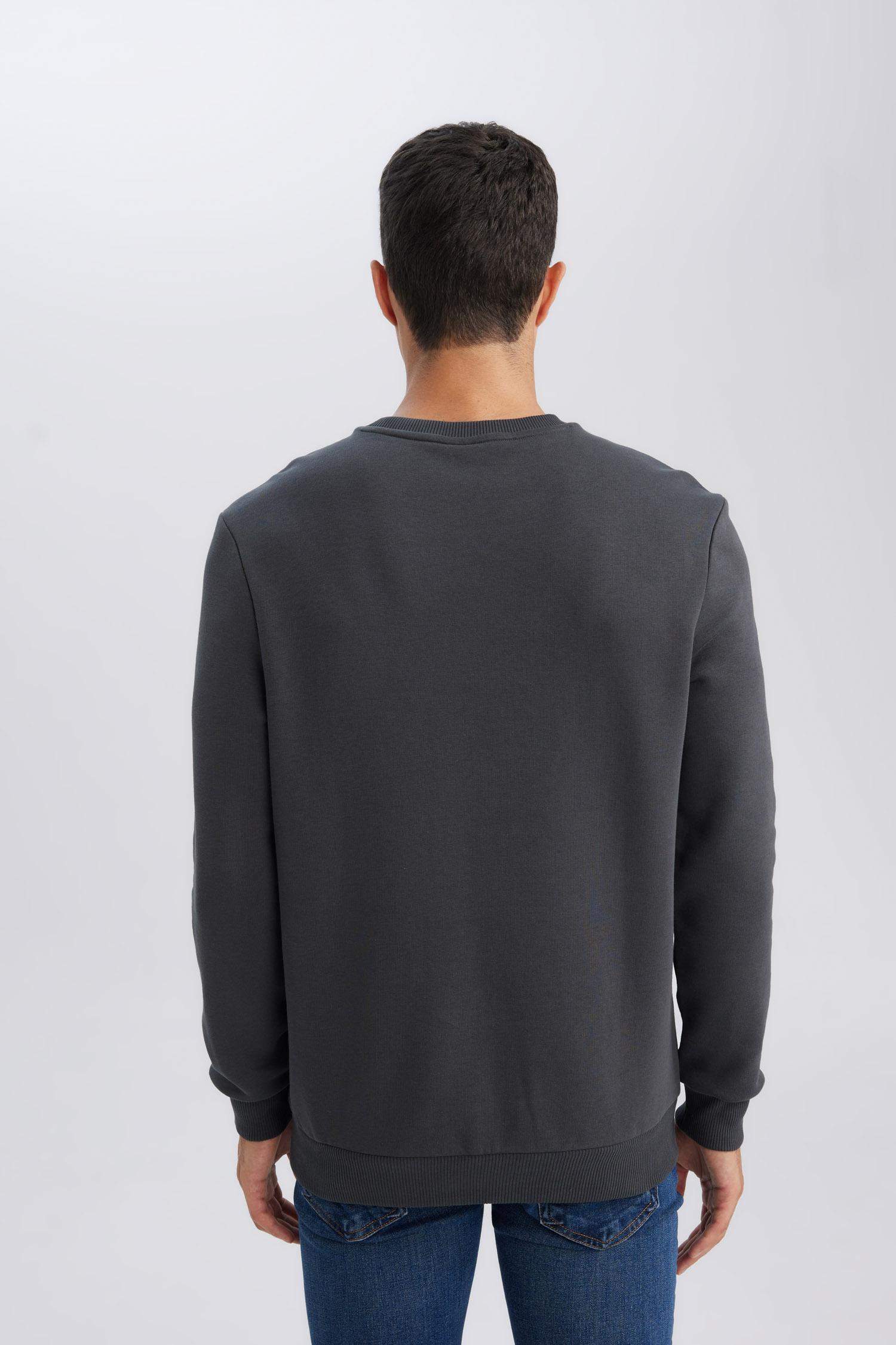 3 İplik Pamuklu Şardonlu İçi Polarlı Regular Fit Bisiklet Yaka Kalın Sweatshirt