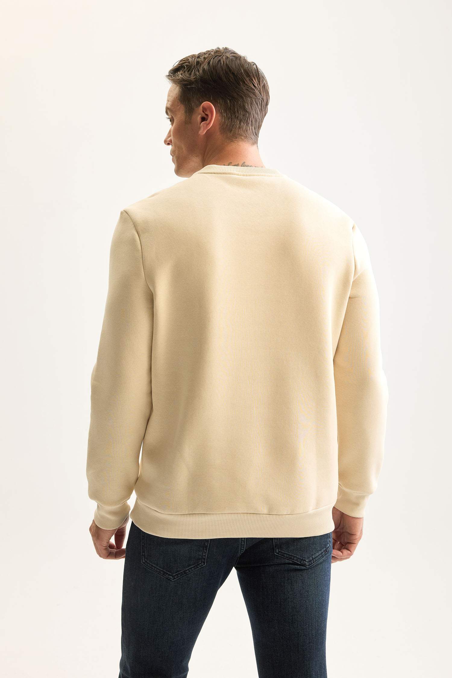 3 İplik Pamuklu Şardonlu İçi Polarlı Regular Fit Bisiklet Yaka Kalın Sweatshirt