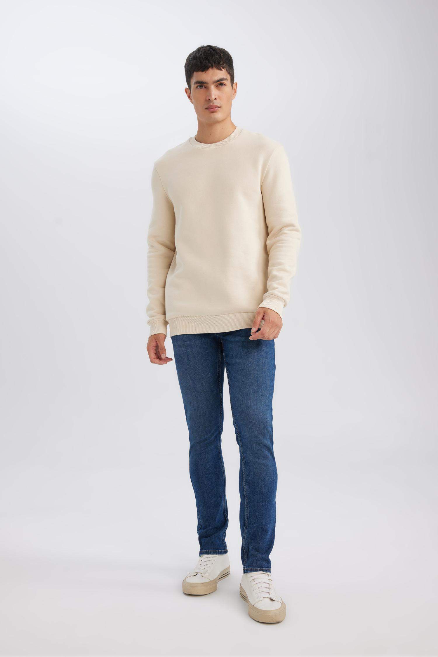 3 İplik Pamuklu Şardonlu İçi Polarlı Regular Fit Bisiklet Yaka Kalın Sweatshirt