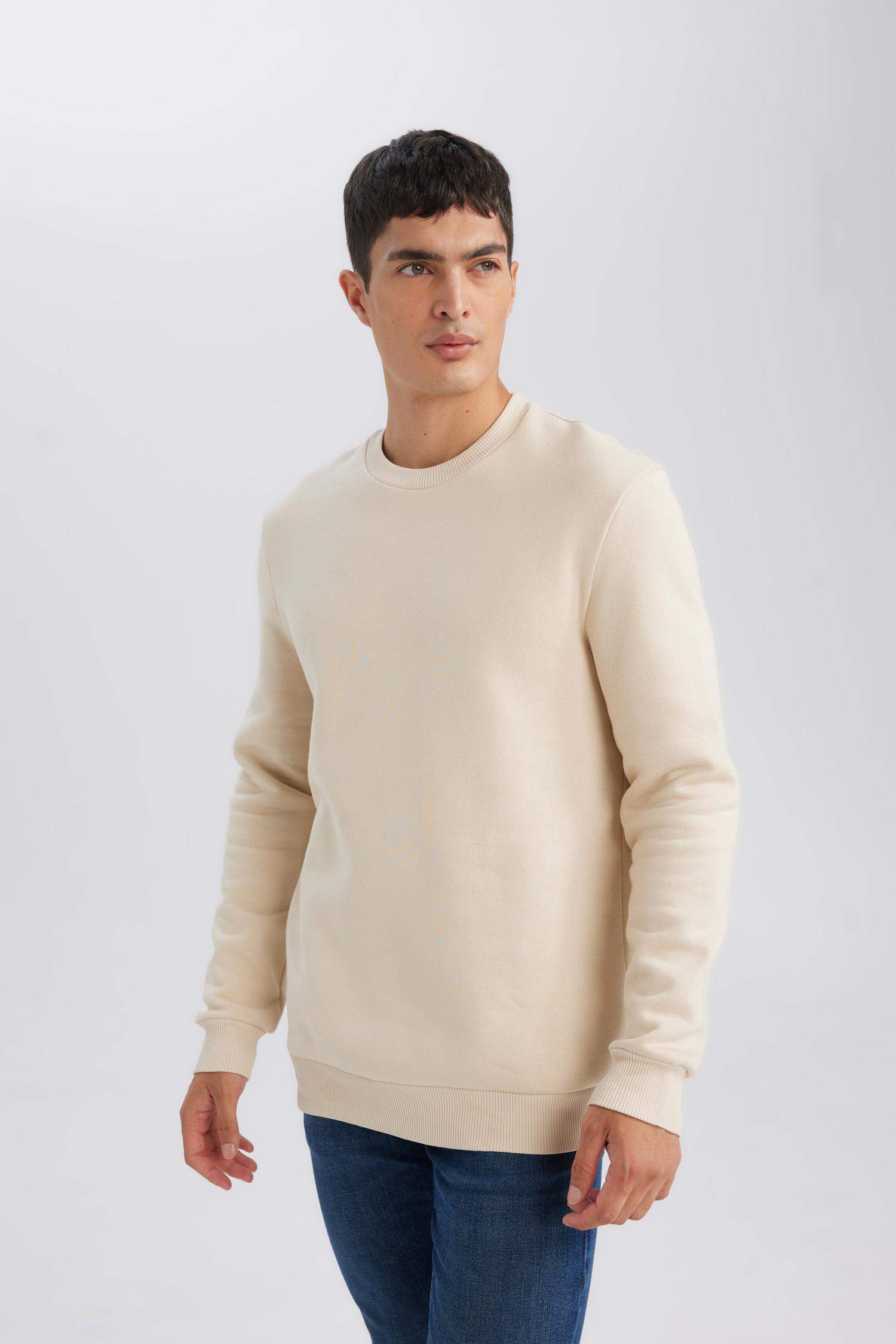 3 İplik Pamuklu Şardonlu İçi Polarlı Regular Fit Bisiklet Yaka Kalın Sweatshirt