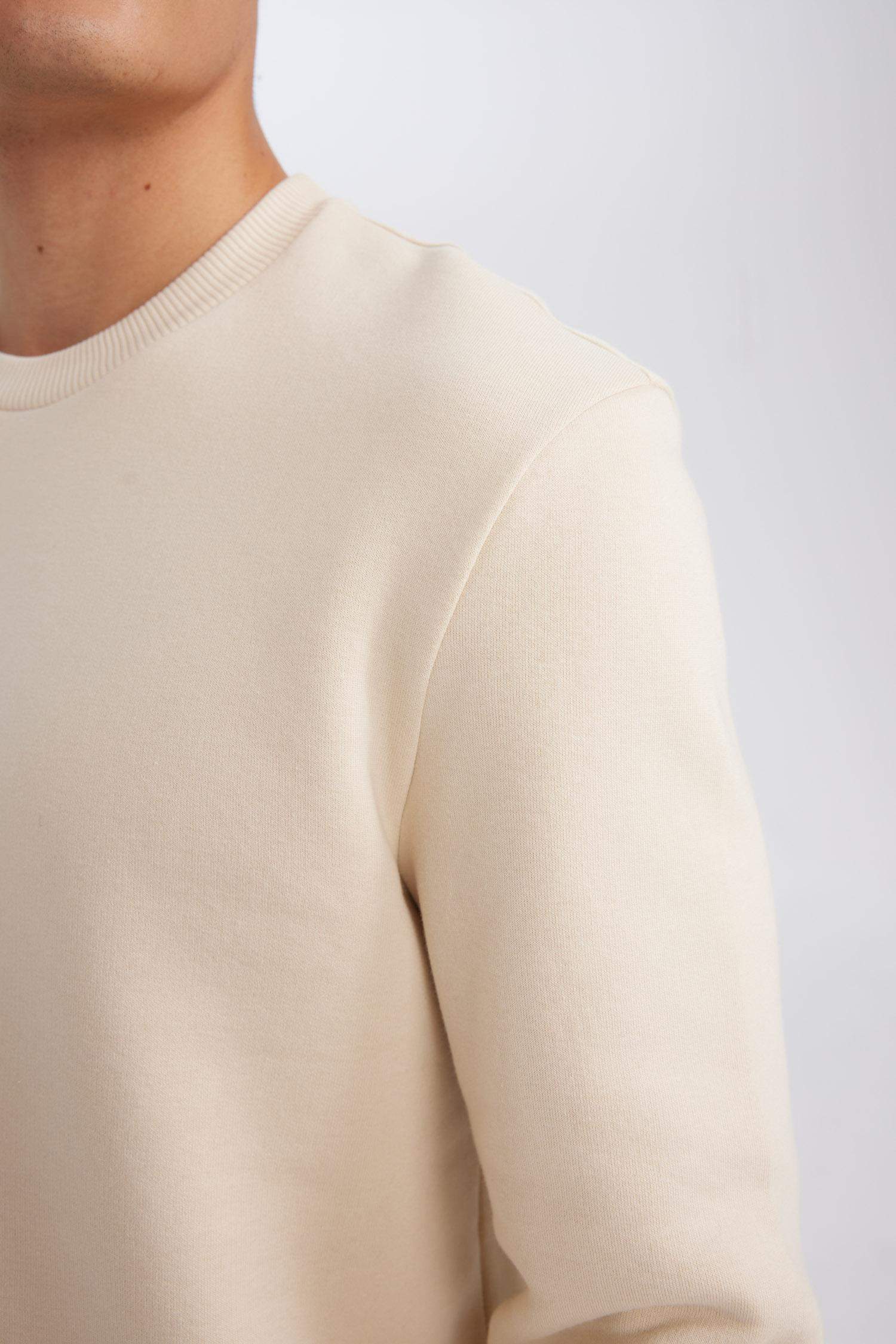 3 İplik Pamuklu Şardonlu İçi Polarlı Regular Fit Bisiklet Yaka Kalın Sweatshirt