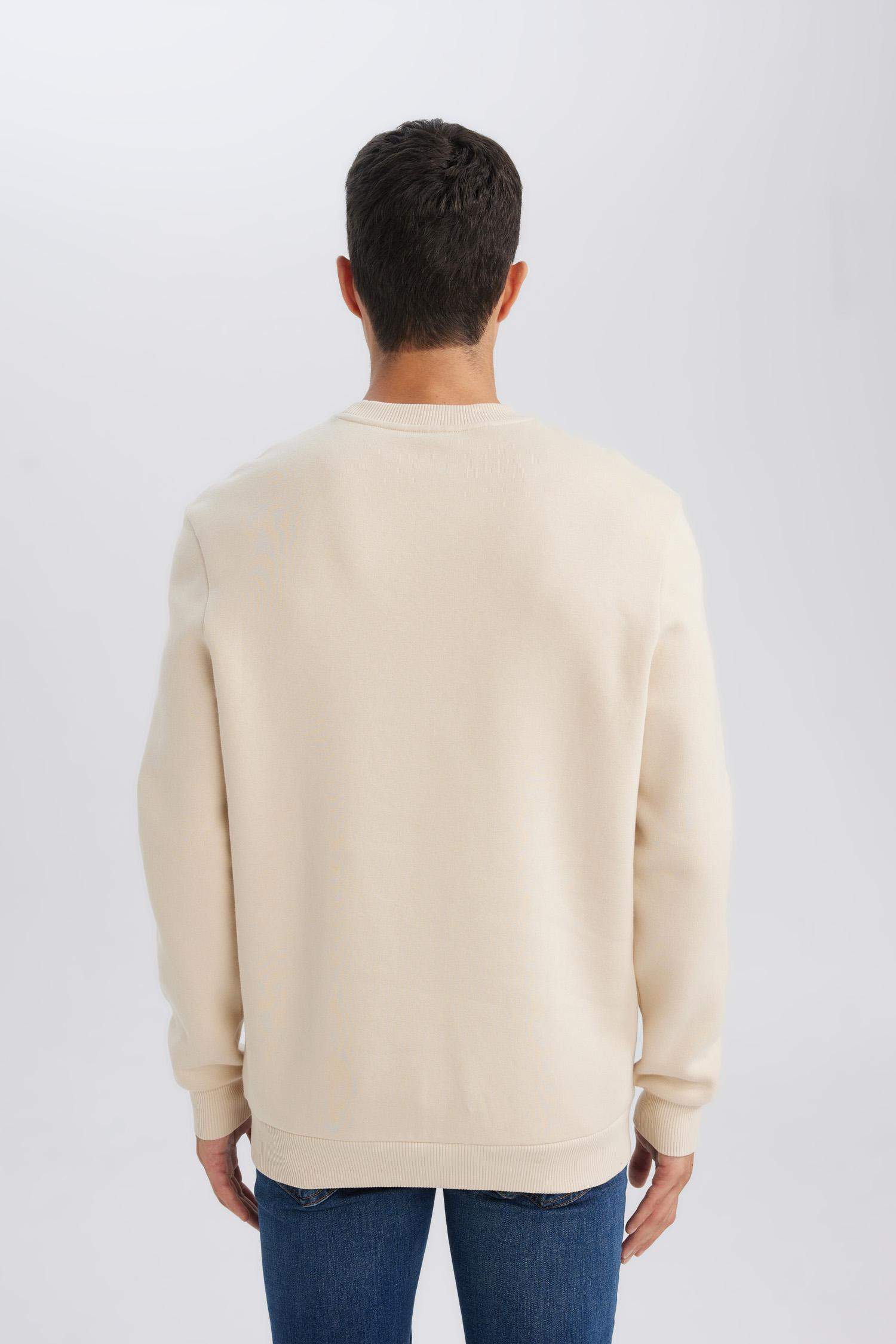 3 İplik Pamuklu Şardonlu İçi Polarlı Regular Fit Bisiklet Yaka Kalın Sweatshirt