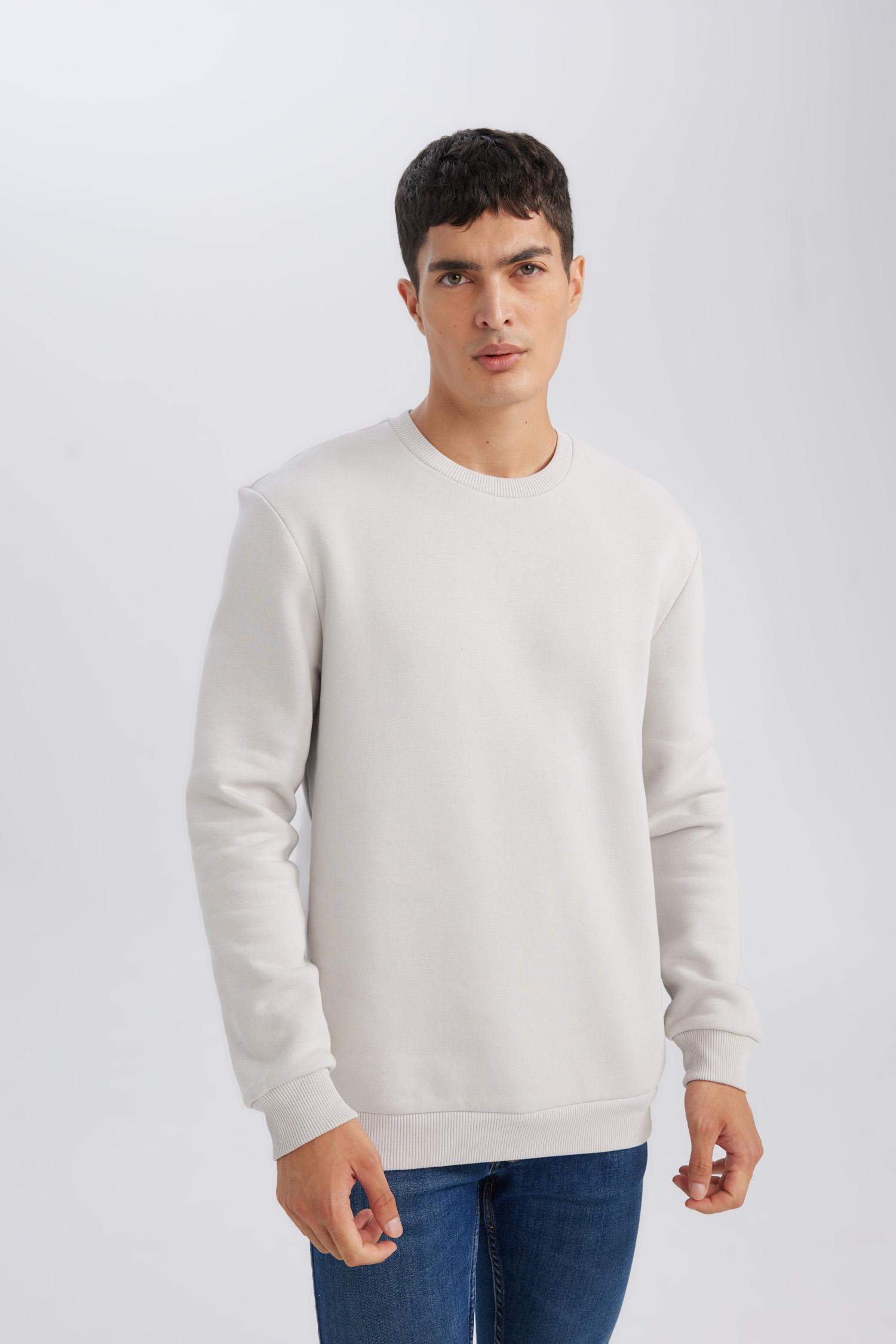 3 İplik Pamuklu Şardonlu İçi Polarlı Regular Fit Bisiklet Yaka Kalın Sweatshirt